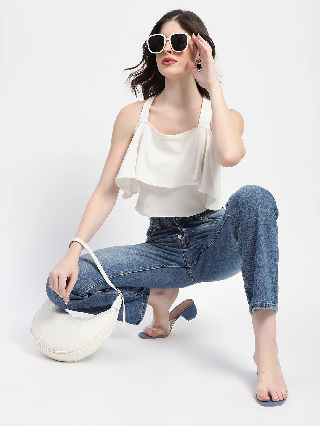 Unisex Attire Madame Crushed Ripped Blue Straight Denim