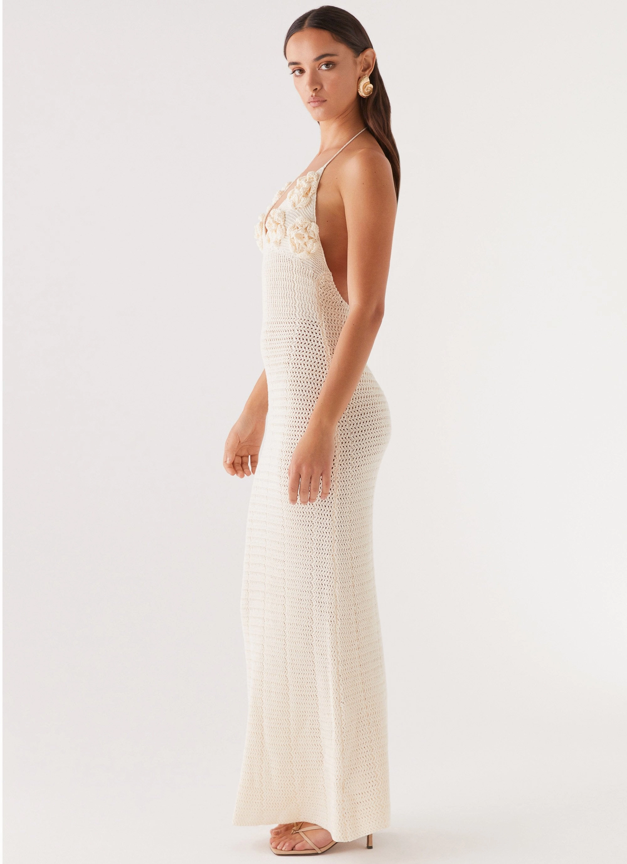 Crystal-Detail Weekend Edge Zara Rose Crochet Maxi Dress - Ivory
