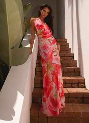 Urban Light Elysia Mesh Maxi Dress - White Pink Lilly