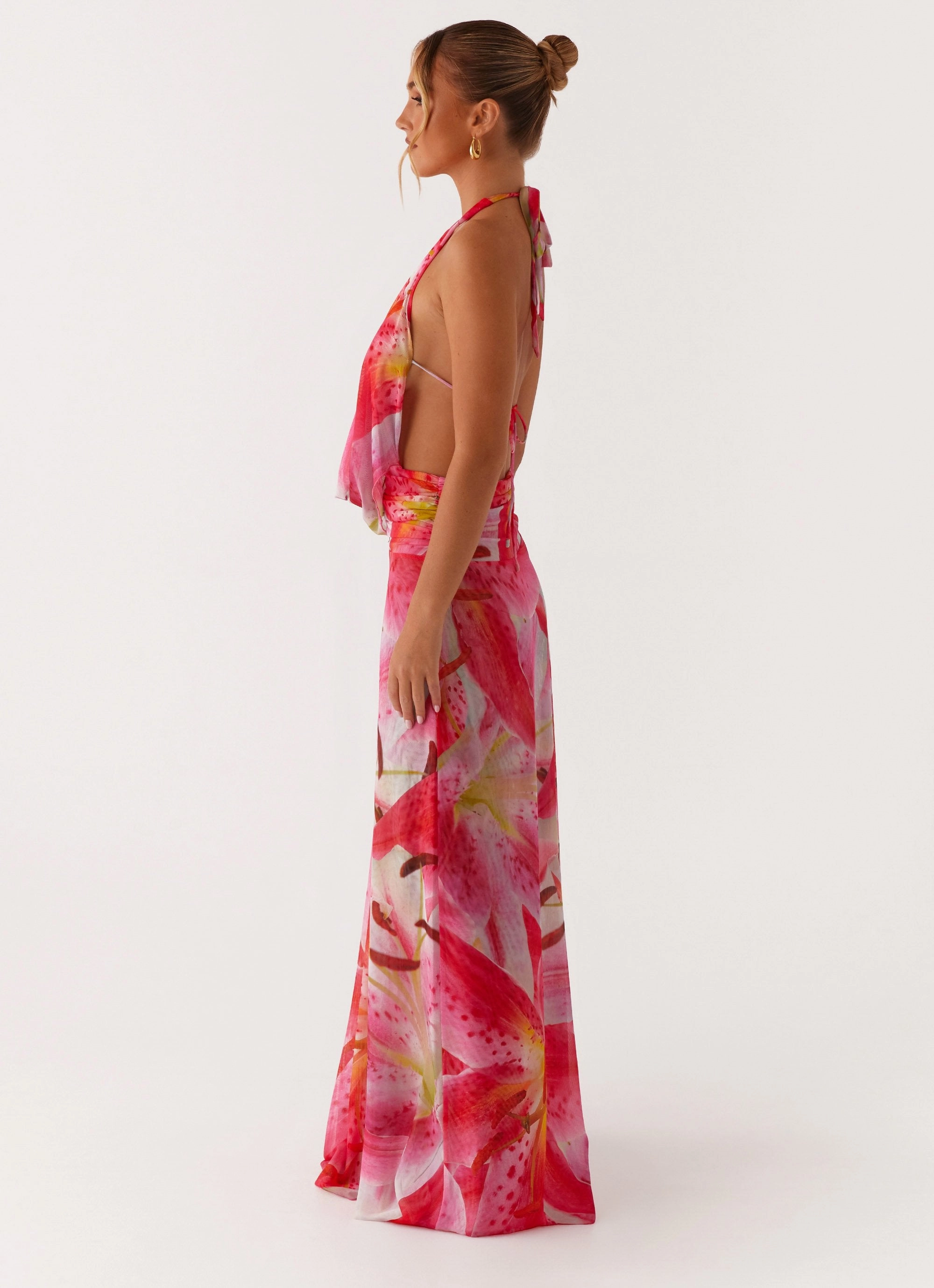 Elysia Mesh Maxi Dress - White Pink Lilly Travel piece