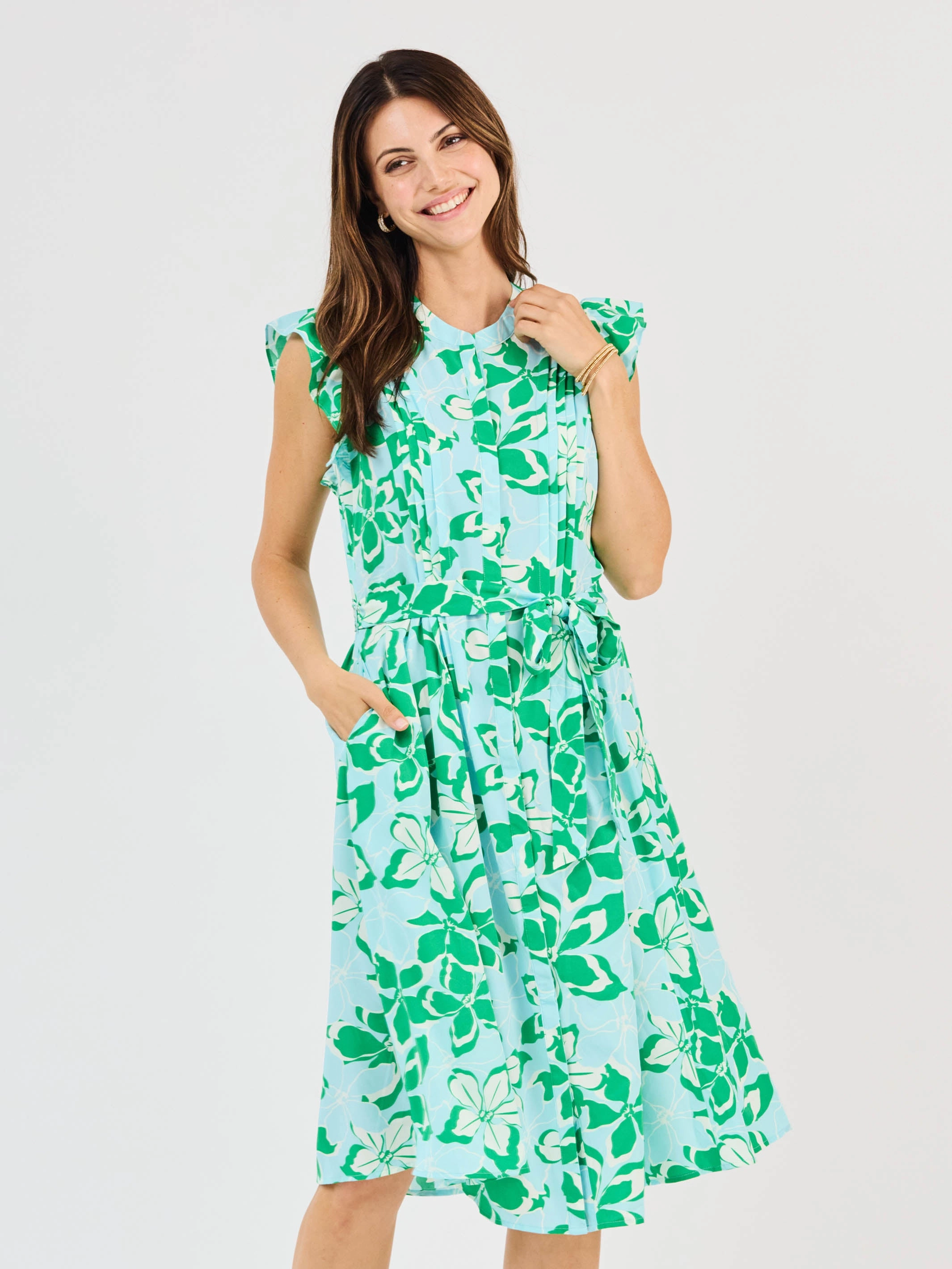Sophisticated Waistband Fit Work Option FINAL SALE - Jenn Dress | Tropical Bouquet Green