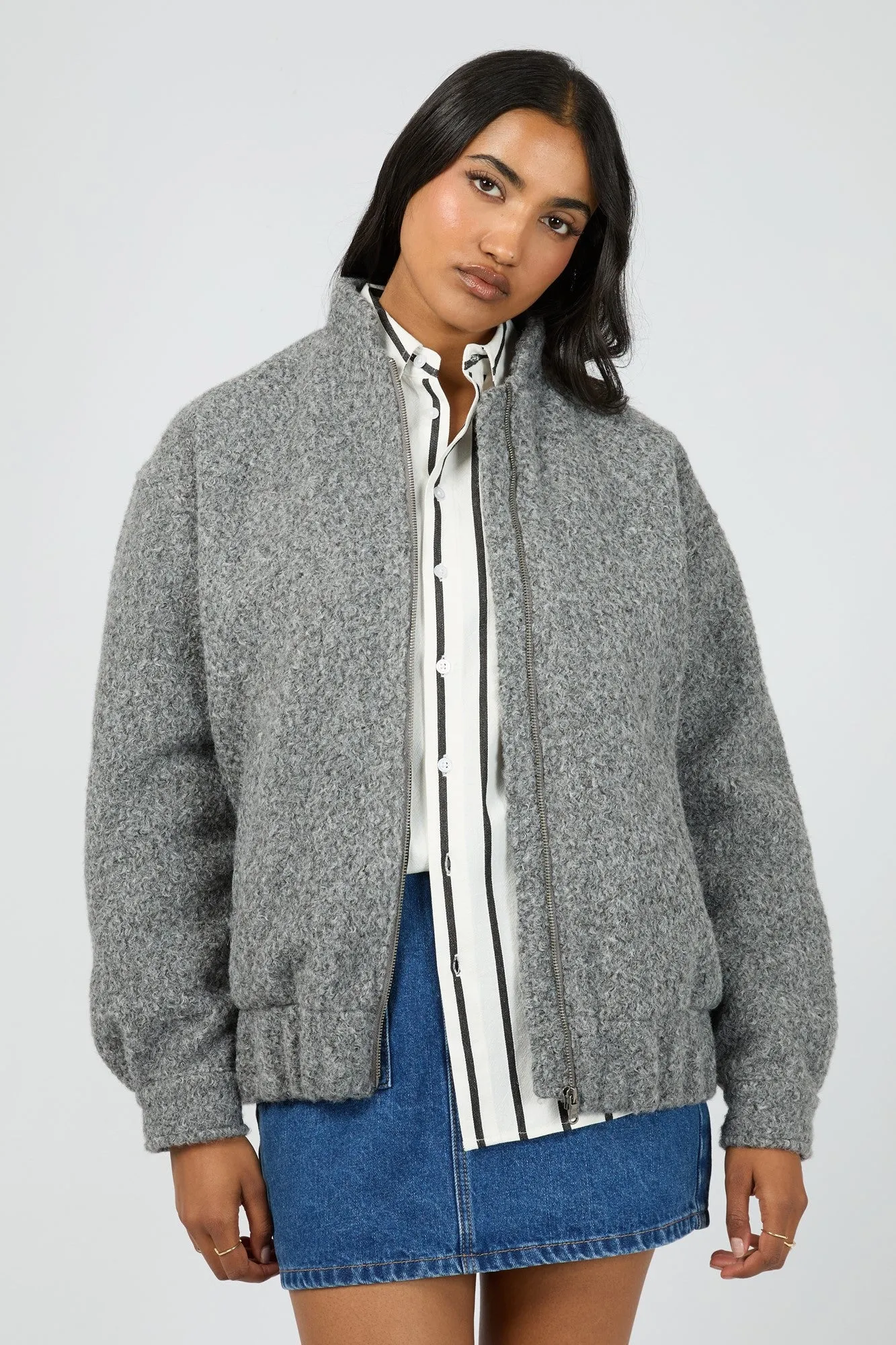 All About Eve Tahlea Bomber Jacket Grey Marle Packable Technology Flexible Daily Fit