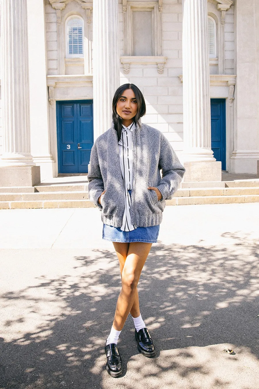 All About Eve Tahlea Bomber Jacket Grey Marle Practical Design