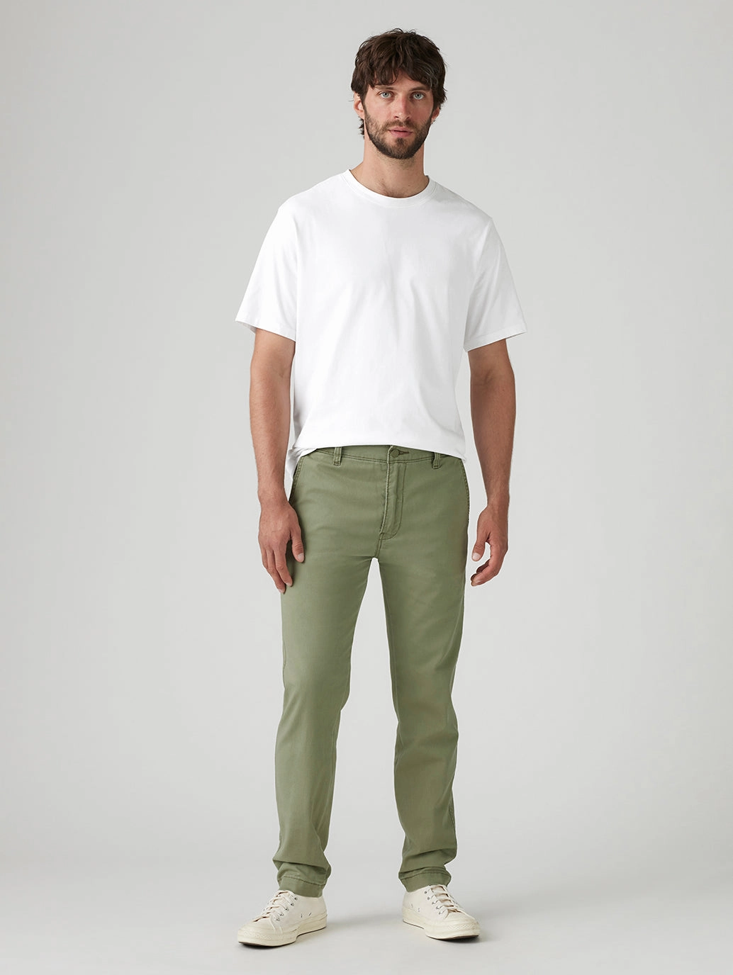 Double Needle Stitching Men's Green Regular Fit Chinos