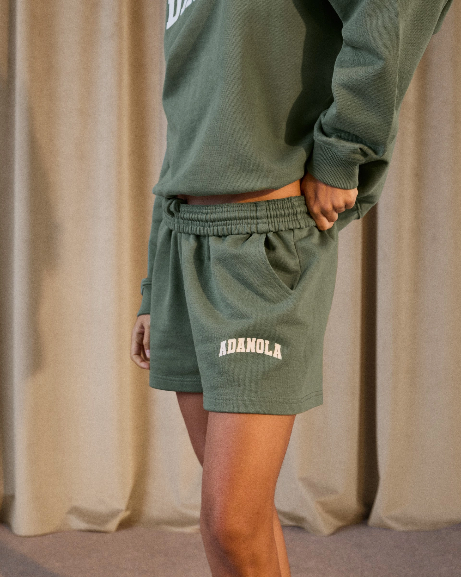 Varsity Sweat Shorts - Eden Green/Marshmallow White Tight Fit Travel Friendly