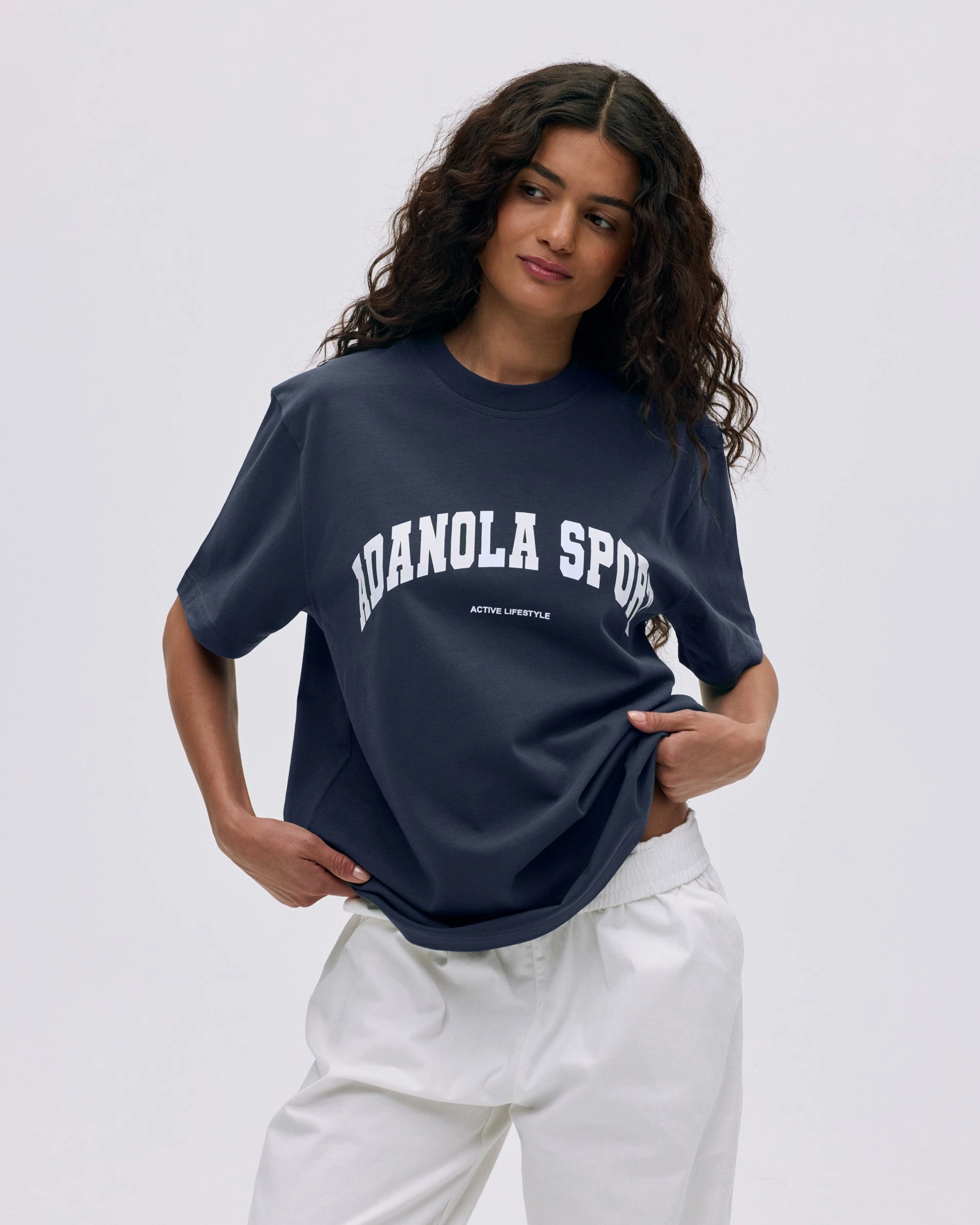 AS Short Sleeve Oversized T-shirt - Midnight Blue/White DurableDoubleLayeredHem