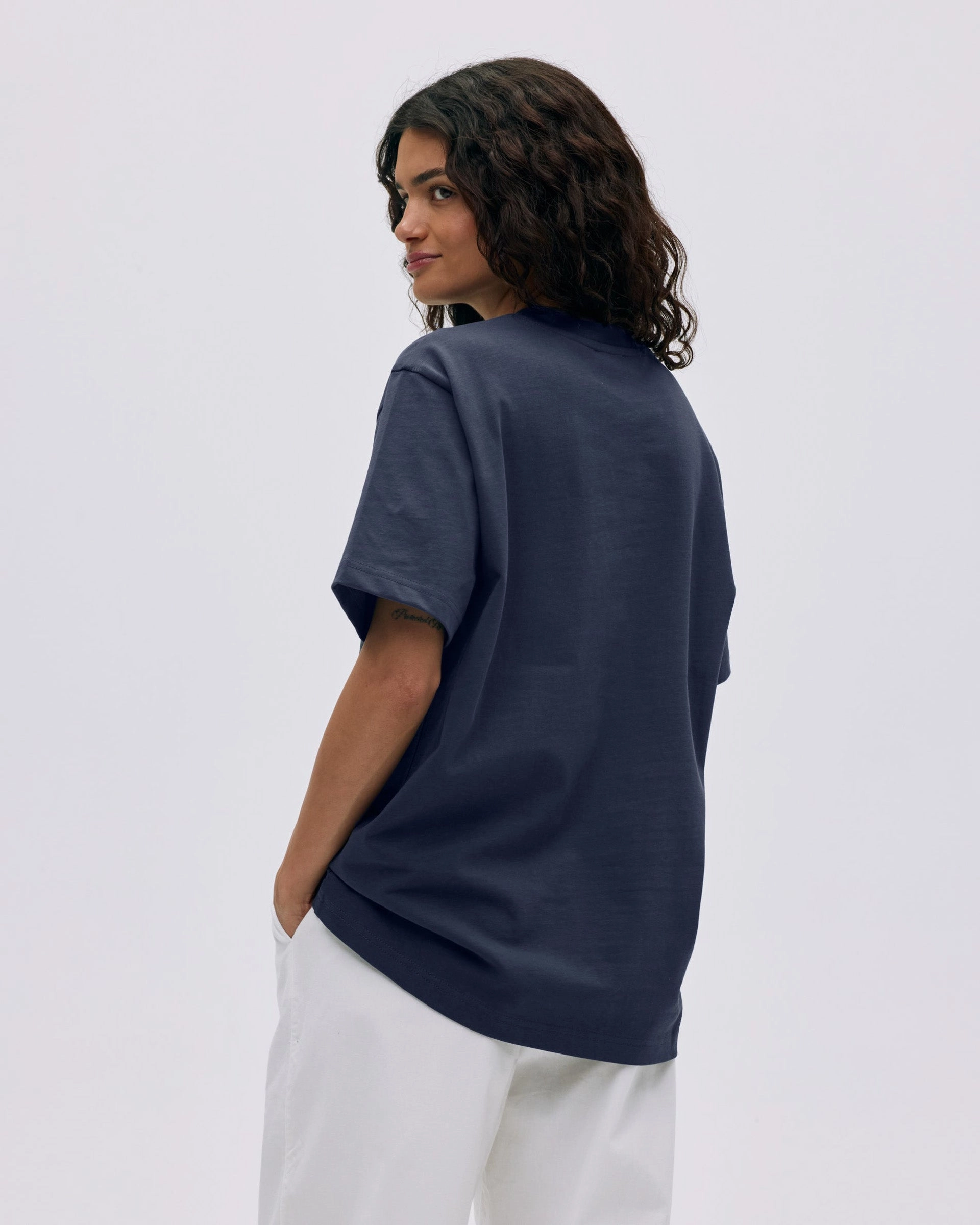 AS Short Sleeve Oversized T-shirt - Midnight Blue/White Buttery Soft Handfeel Curved Hem Design