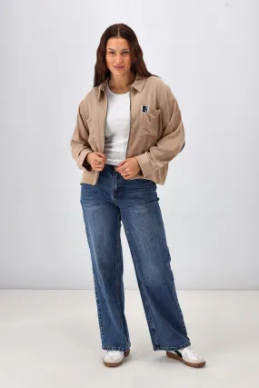 Shine On Label Lulu Zip Collared Jacket Camel Auxiliary Attachment Points