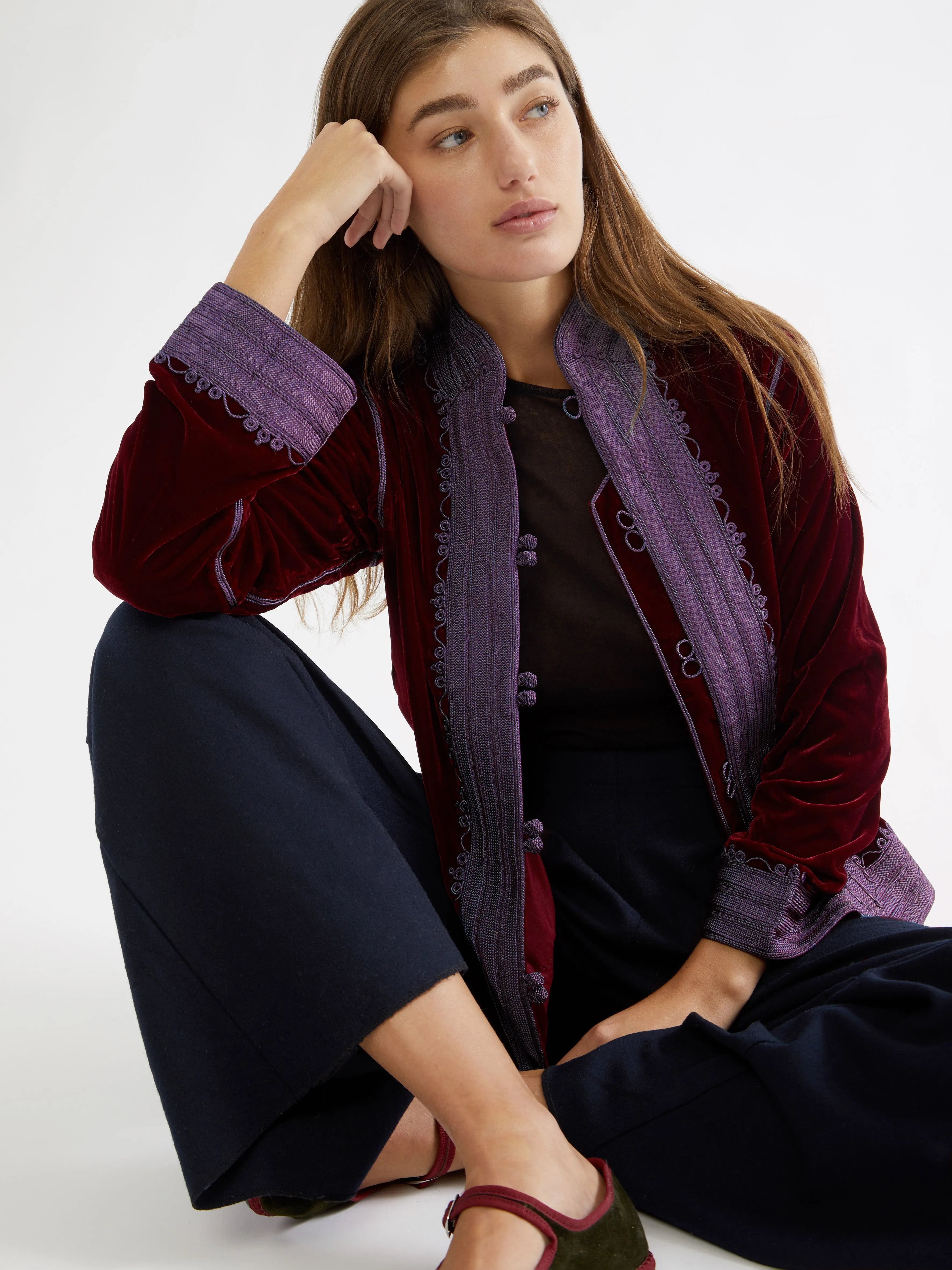 Moroccan velvet jacket Flexible Shoulder Roll Up Hood