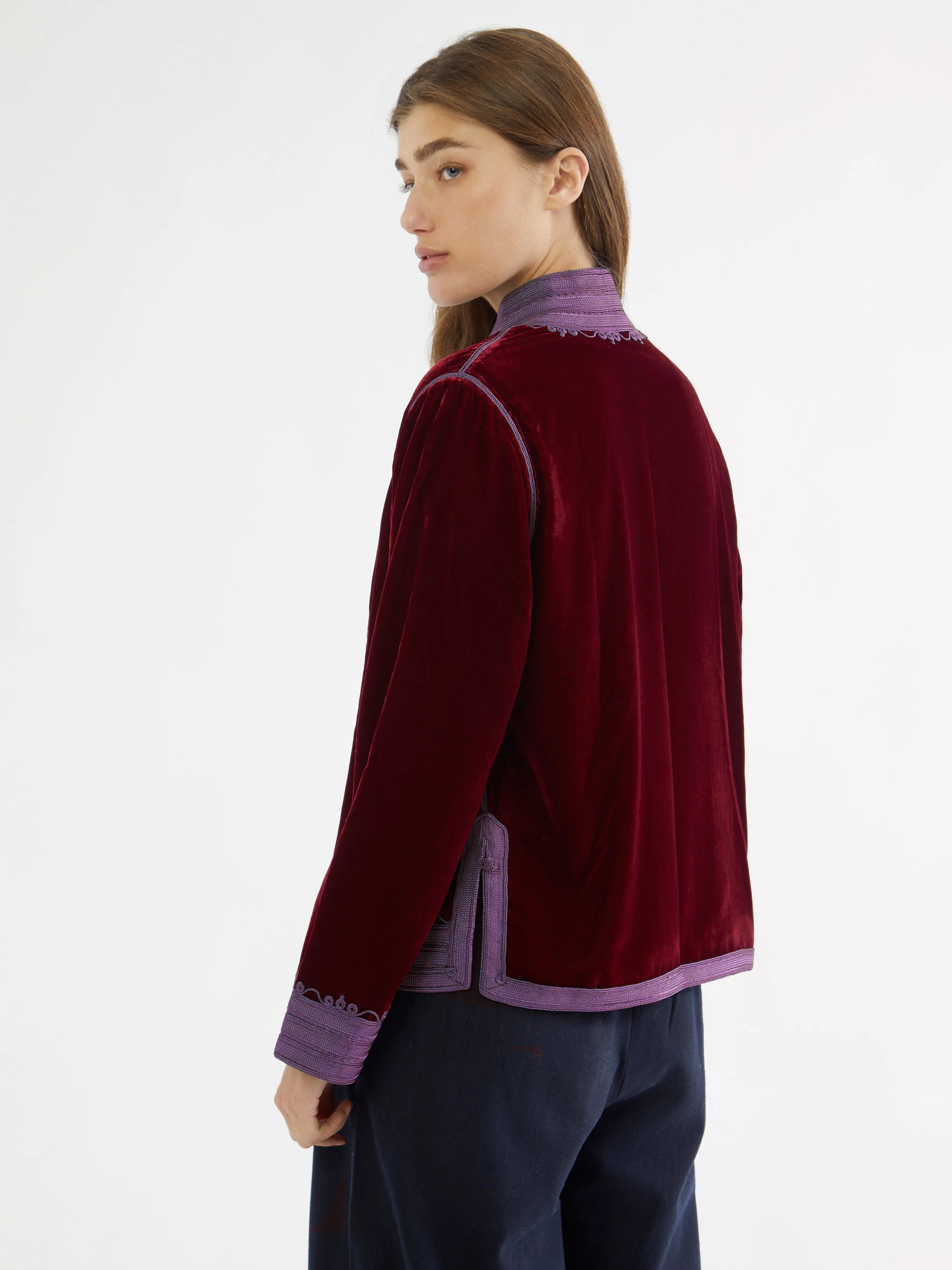 Moroccan velvet jacket Reflective Zippers Eco Friendly Dye