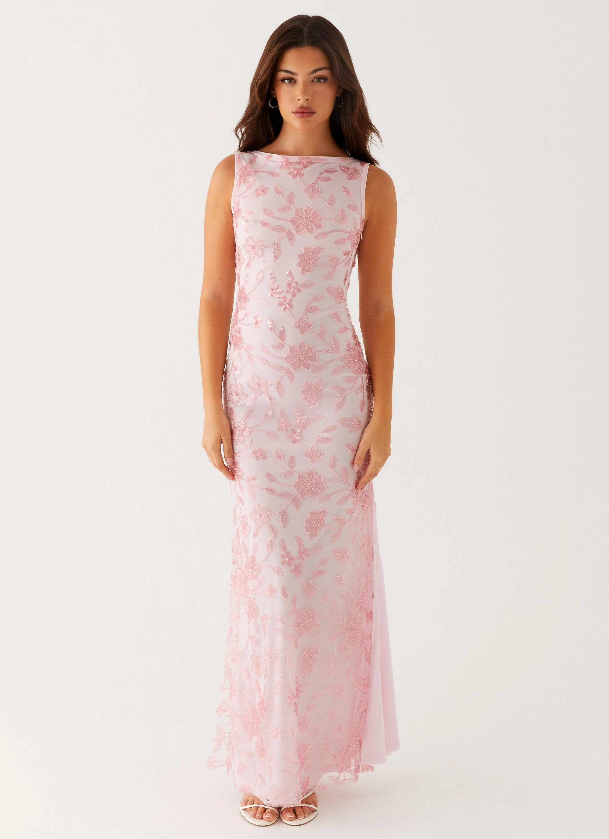 Flared shape Moorey High Neck Maxi Dress - Pink