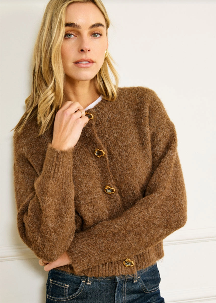 Classic Crew Neck Morgan Cardigan - Brown