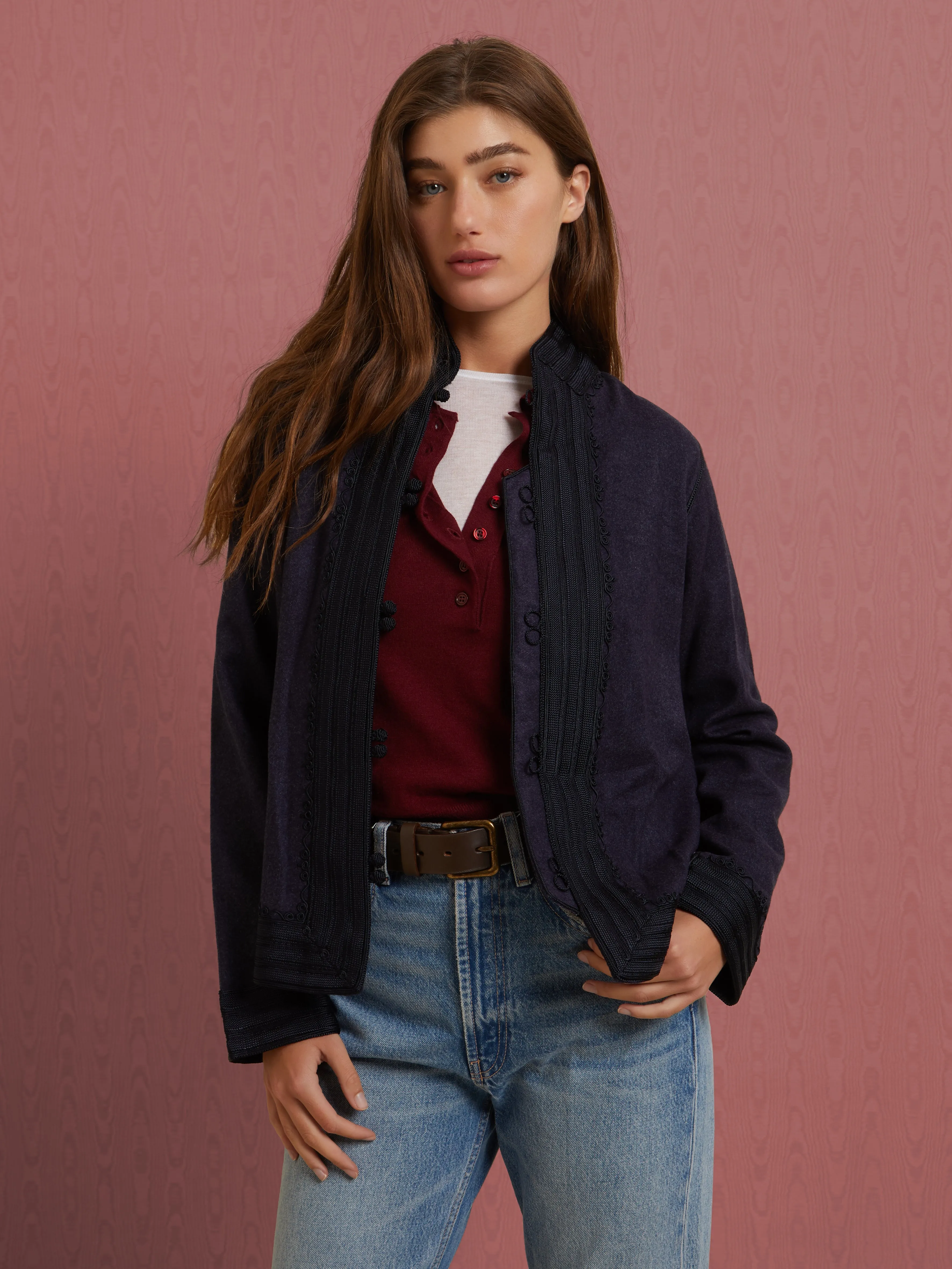 Moroccan cashmere jacket Low Profile Collar Double Layered