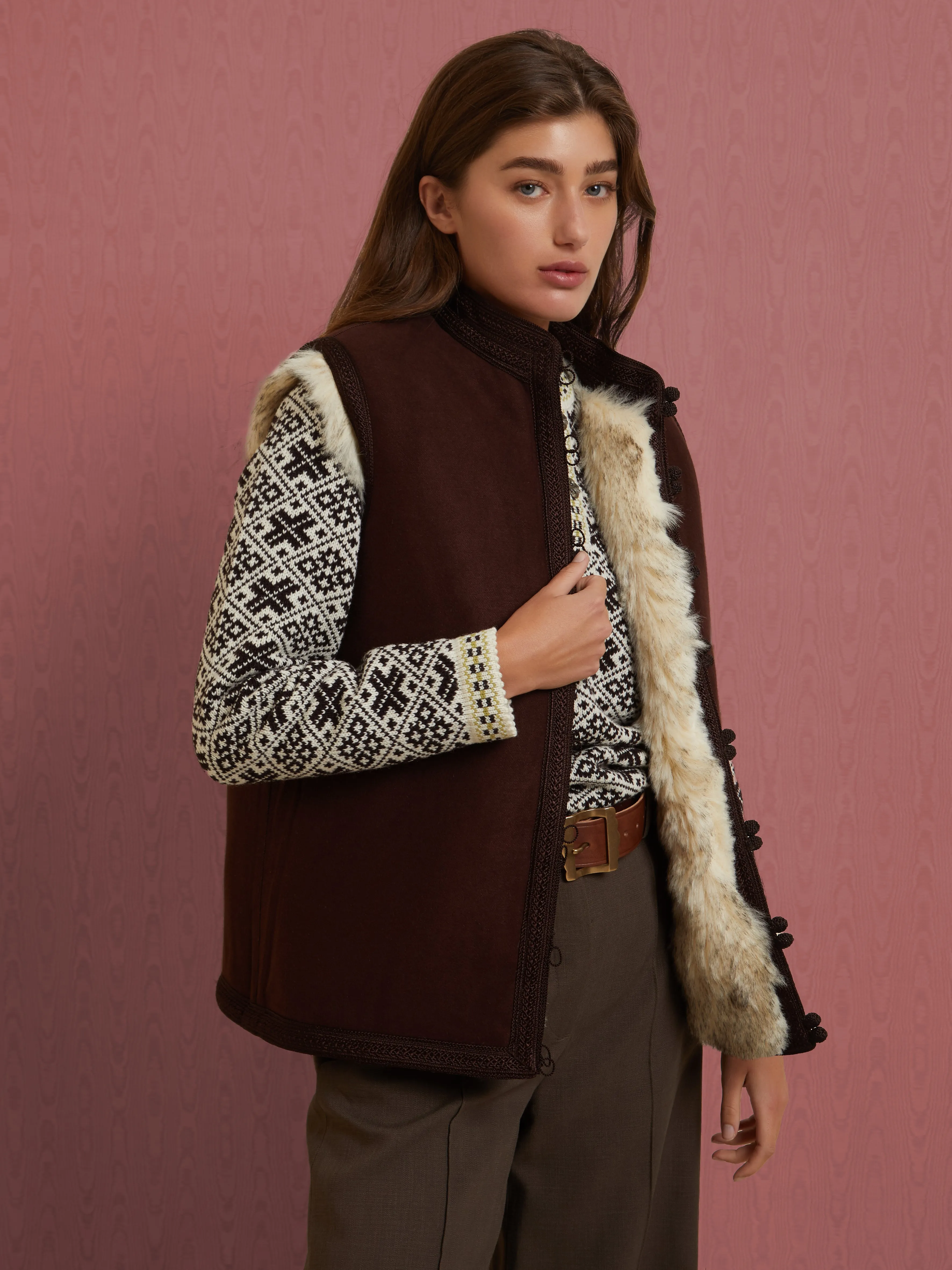 Practical Layer Sleek Comfort Moroccan faux fur reversible vest