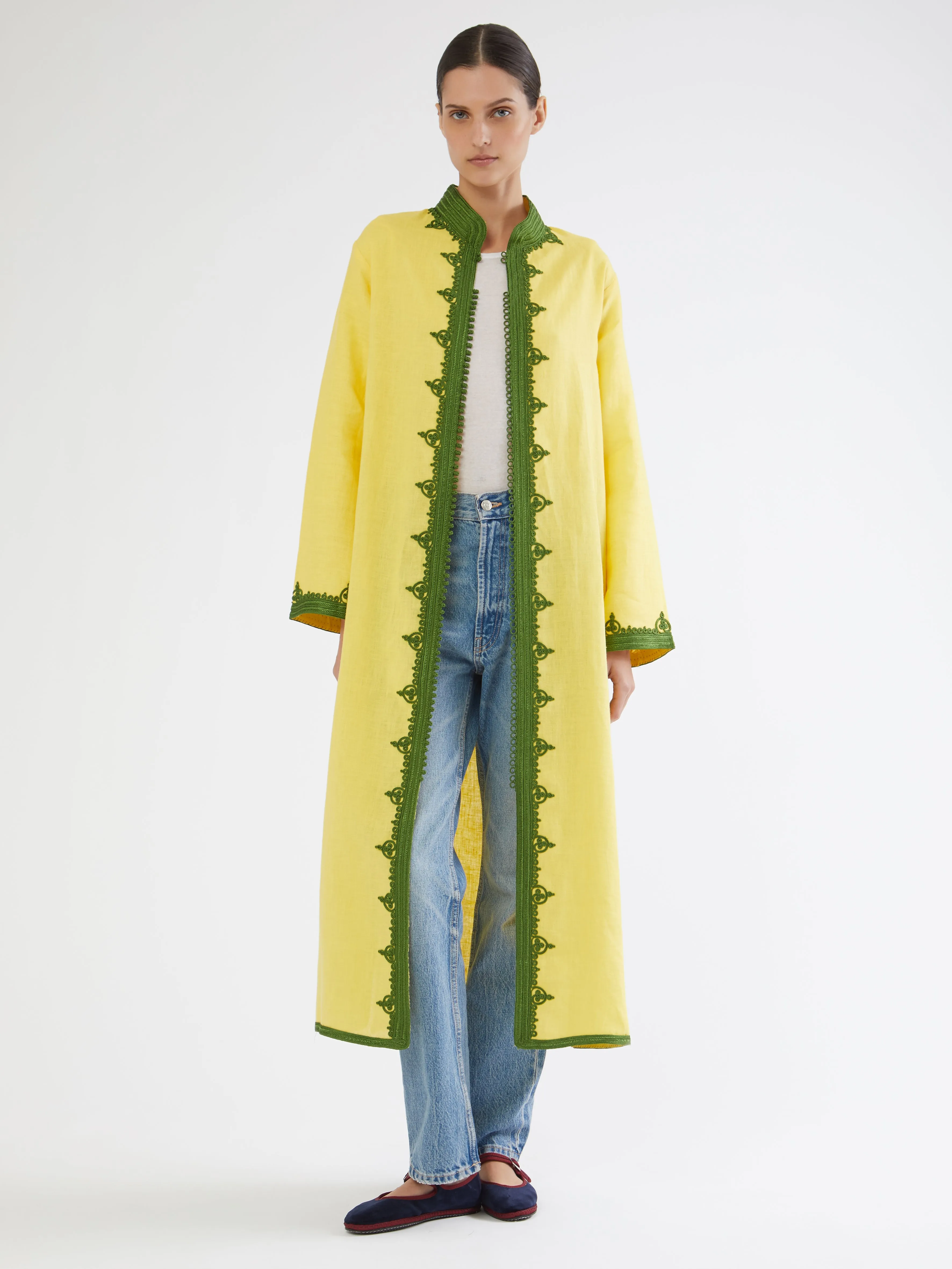 Moroccan linen coat Ergonomic Shoulder Fit