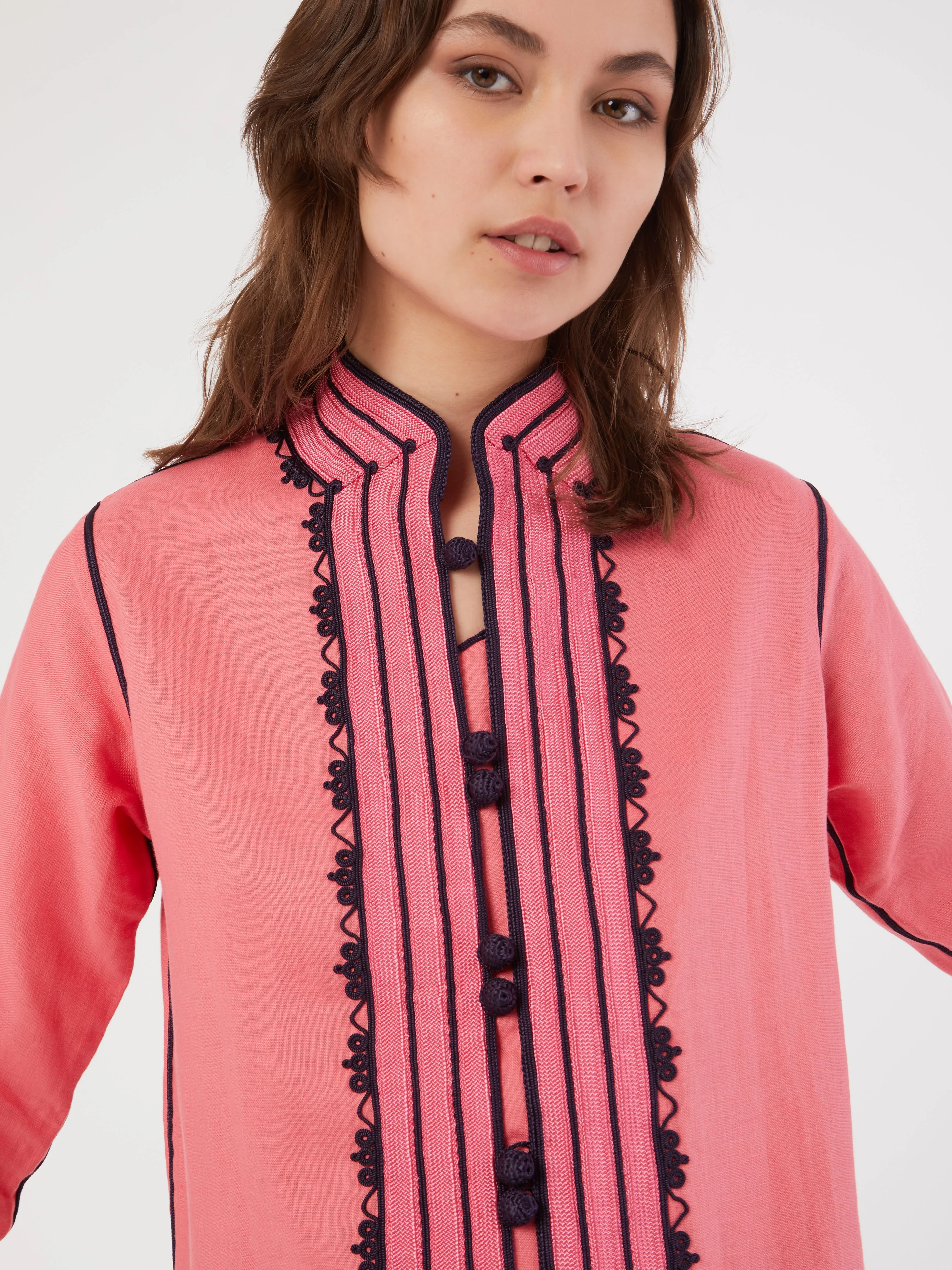 Faux Fur Collar Moroccan linen jacket