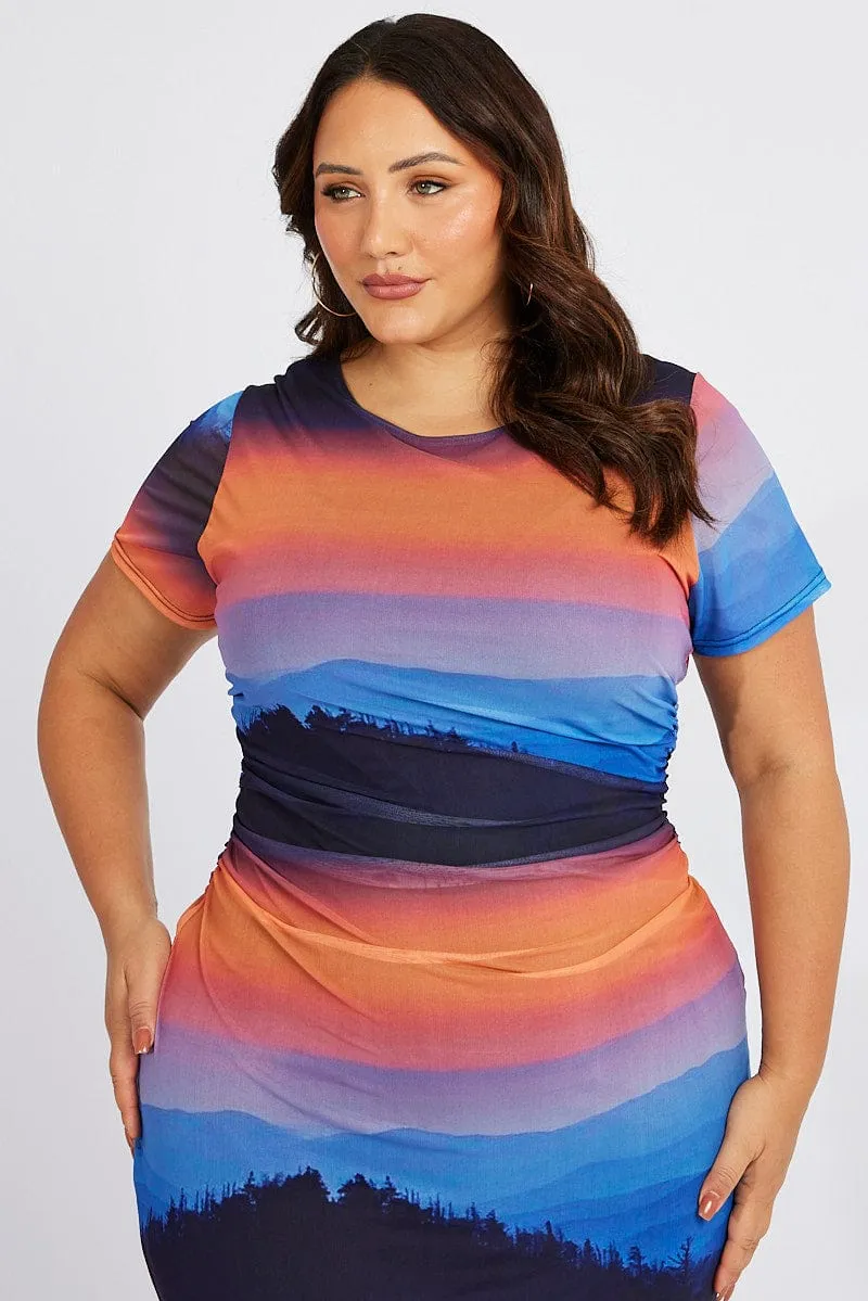 Relaxed-fit London Edge Multi Abstract Bodycon T-shirt Landscape Midi Dress