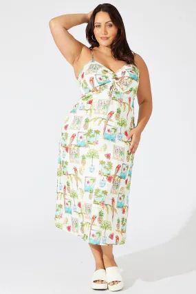 PlushLining Multi Abstract Midi Dress Drawstring Front Holiday Print