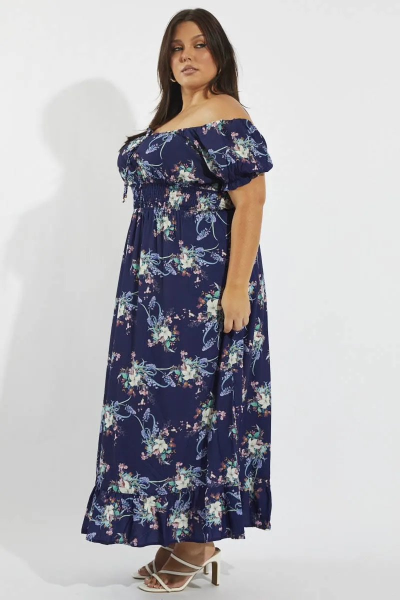 Travel Option Casual Pick Multi Floral Tie Front Shirred Waist Midi Dress