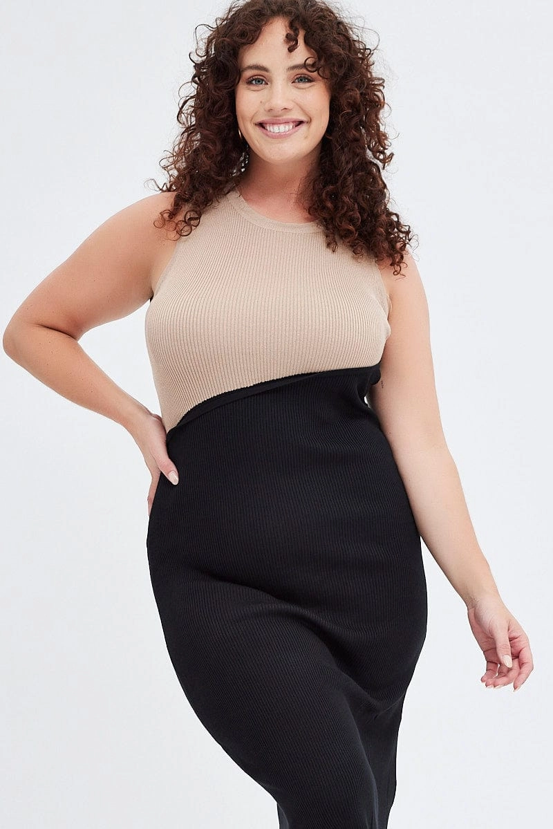 Smart Layer Multi Bodycon Dress Sleeveless Round Neck Spliced Knit