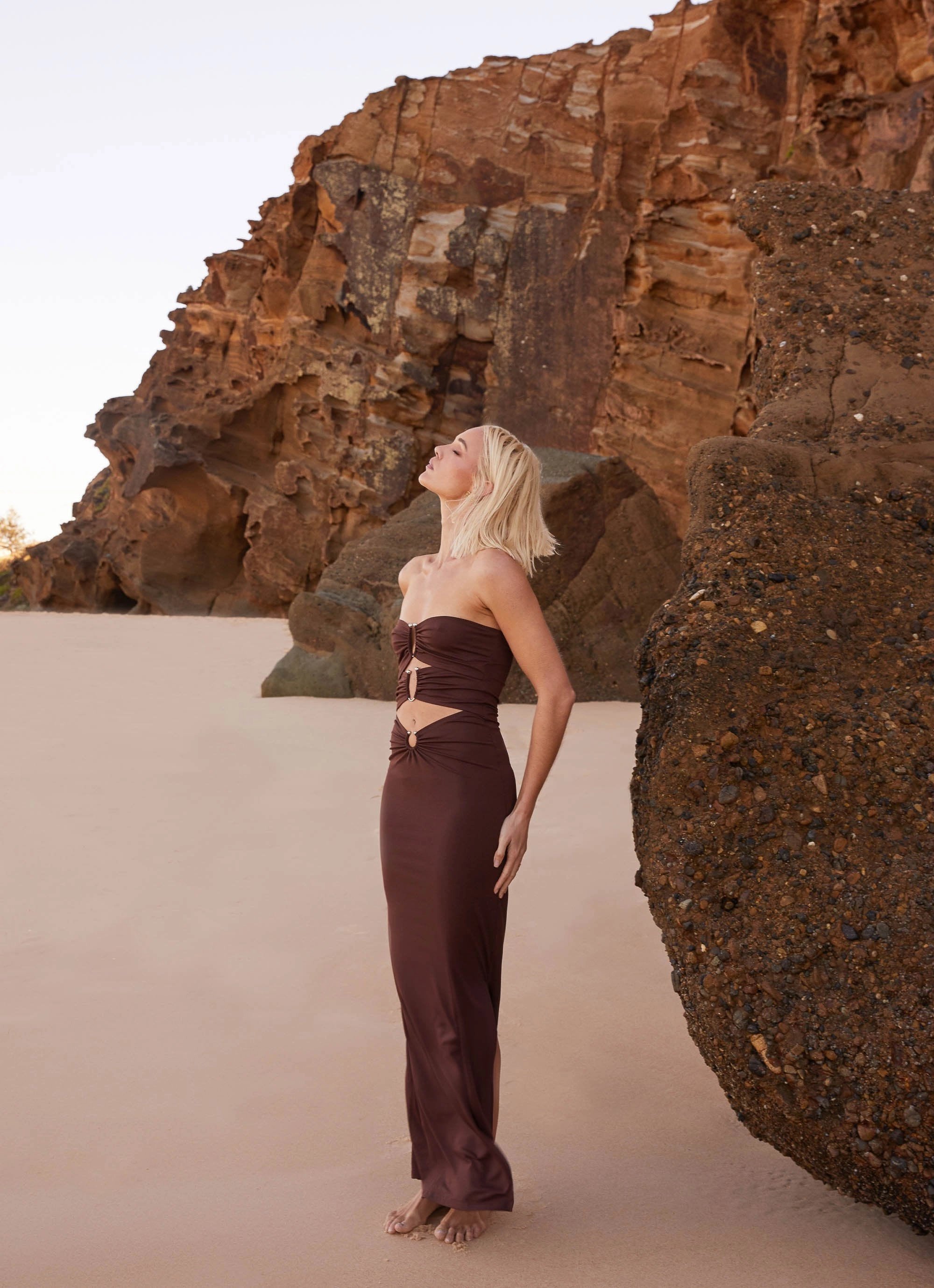 A-Line Natasha Strapless Maxi Dress - Chocolate