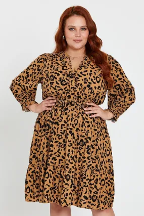 Cozy And Stylish Mood Comfort Animal Print Midi Dress V-neck Long Sleeve