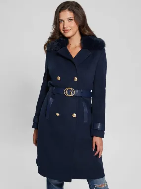 Navy Amelia Belted Coat Temperature Regulating Lining Hypoallergenic Interior
