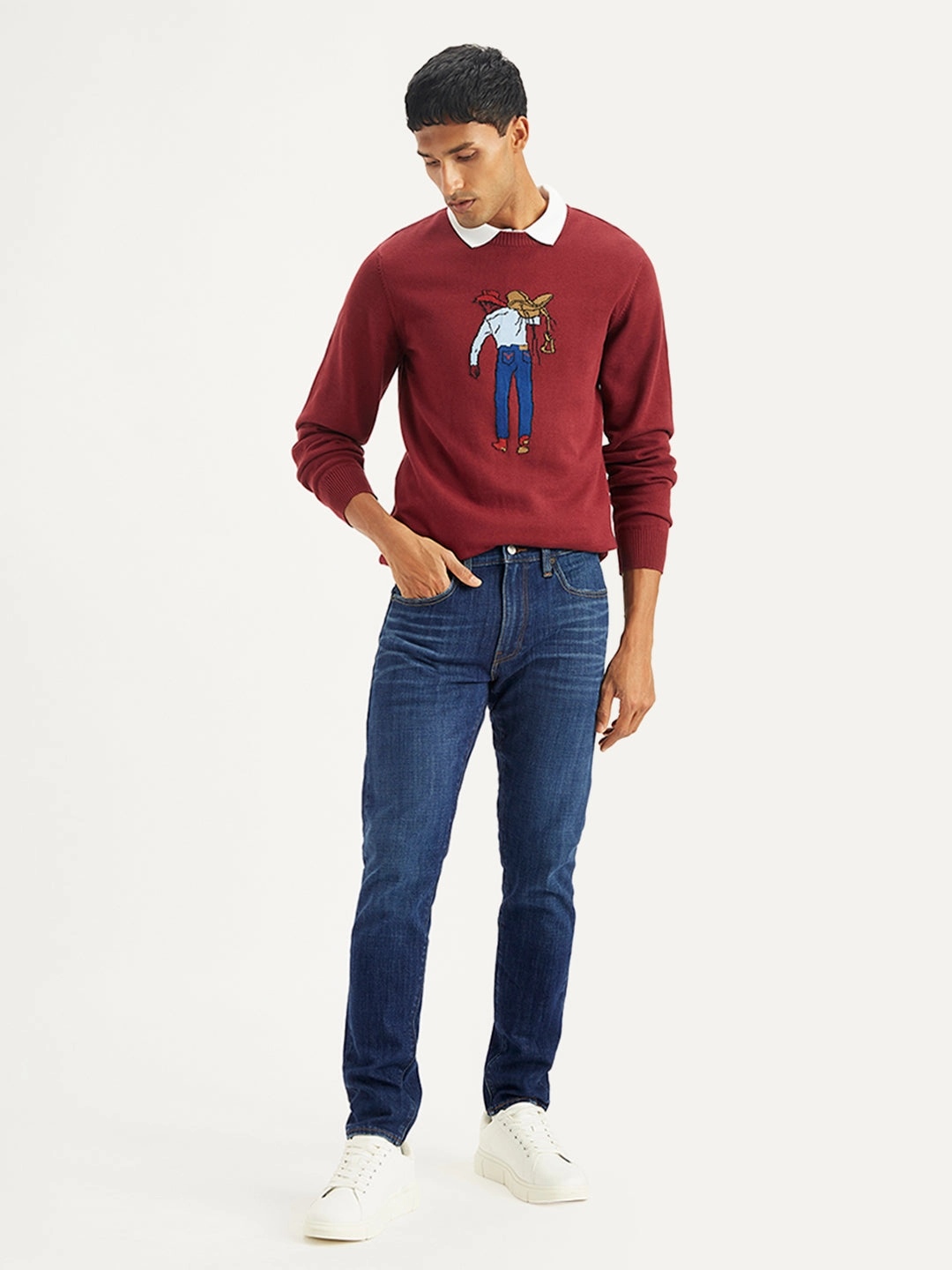 Subtle Look Minimal Fading Men's 512 Blue Slim Tapered Fit Mid Rise Jeans