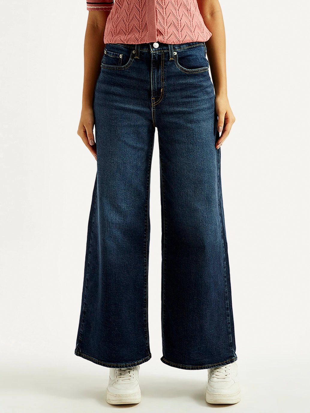 Women's 728 Dark Blue Flared Fit Mid Rise Jeans Style Friendly Minimalist Design