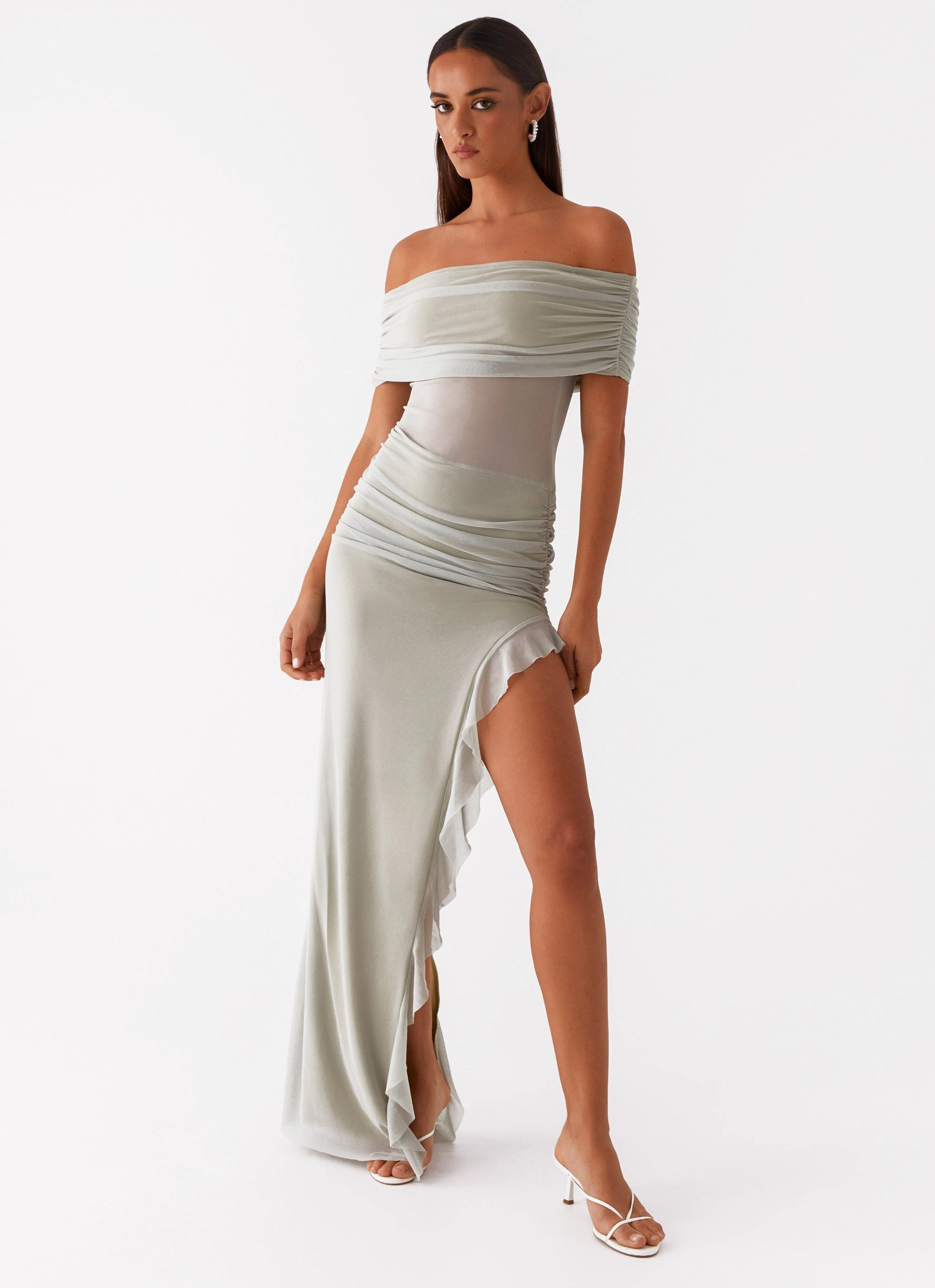 Nelly Off Shoulder Maxi Dress - Pistachio Chic Tone