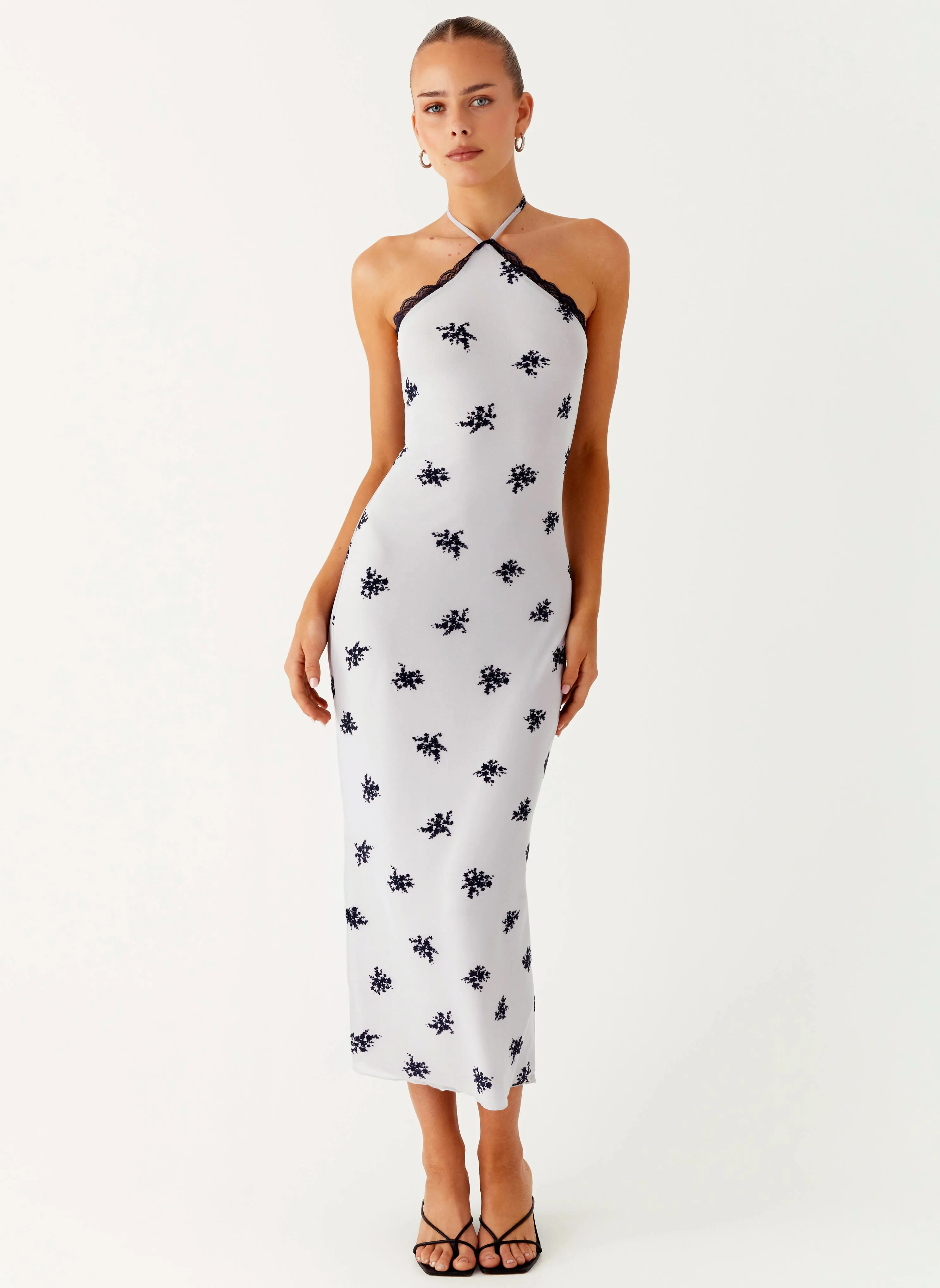 Happy Glow Nestel Flock Halter Midi Dress - Lilac