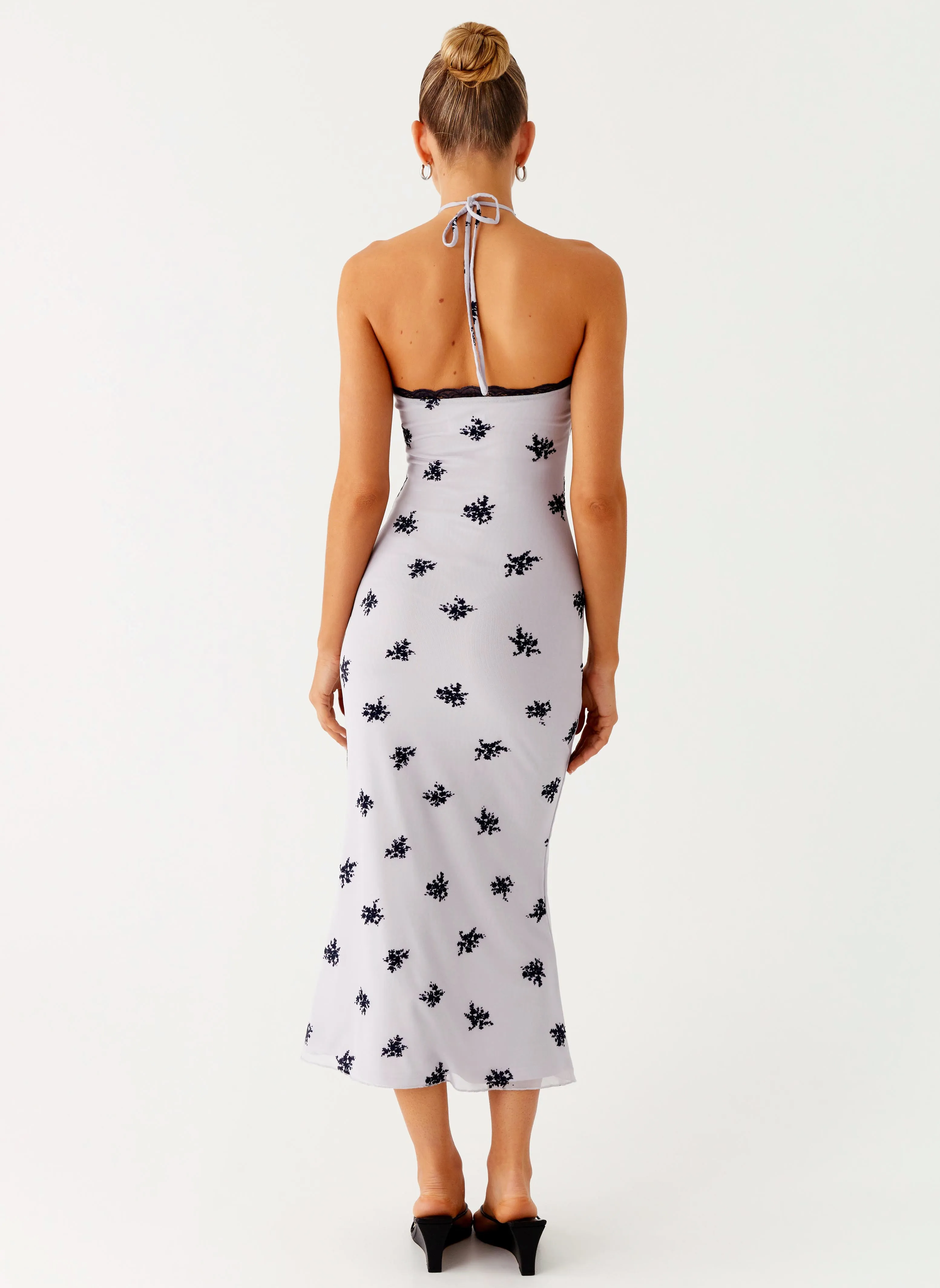 Refined Vibe Nestel Flock Halter Midi Dress - Lilac