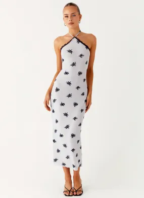 Happy Glow Nestel Flock Halter Midi Dress - Lilac