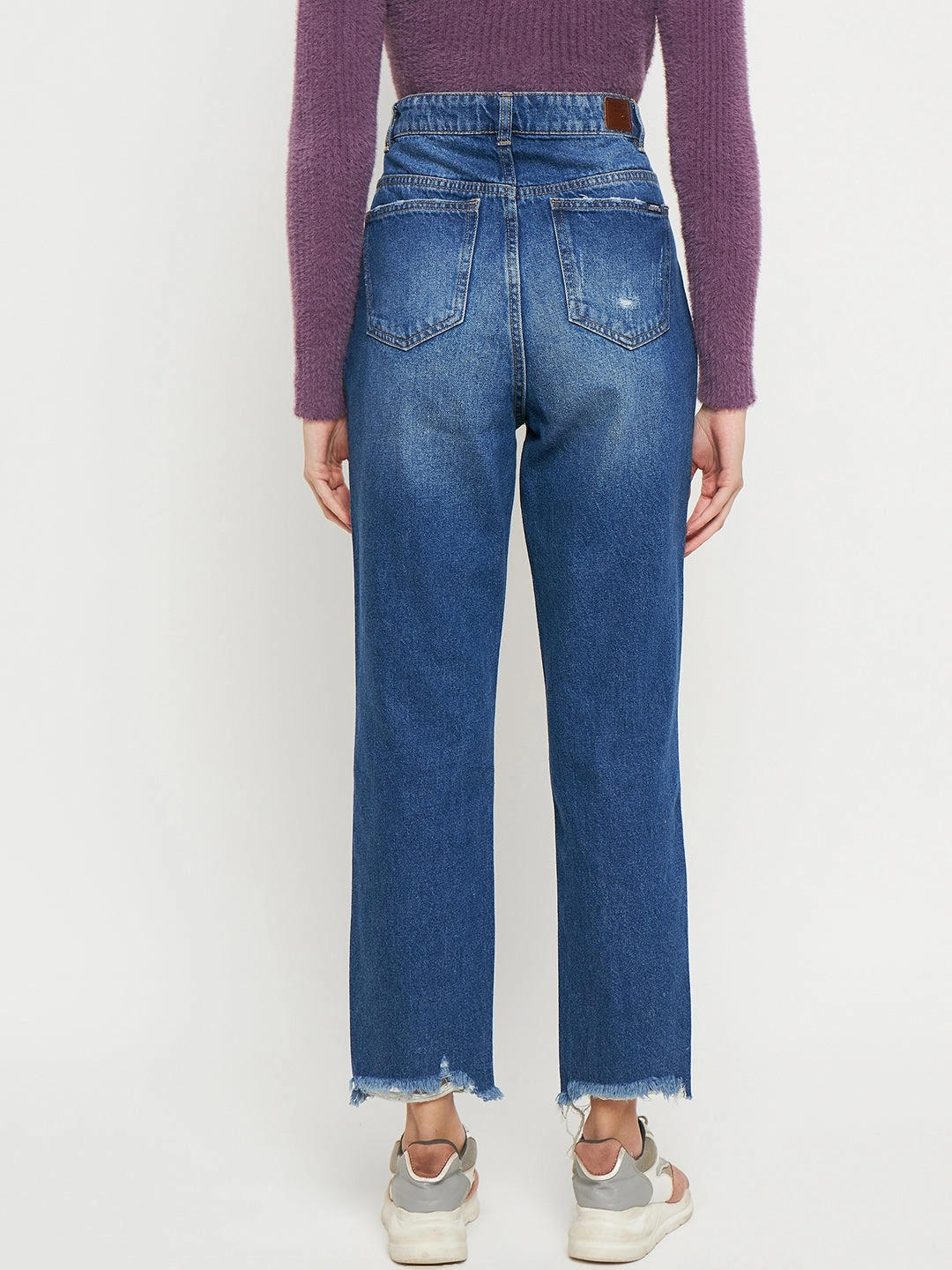 Quick Match Madame Blue Straight Fit Distressed Jeans