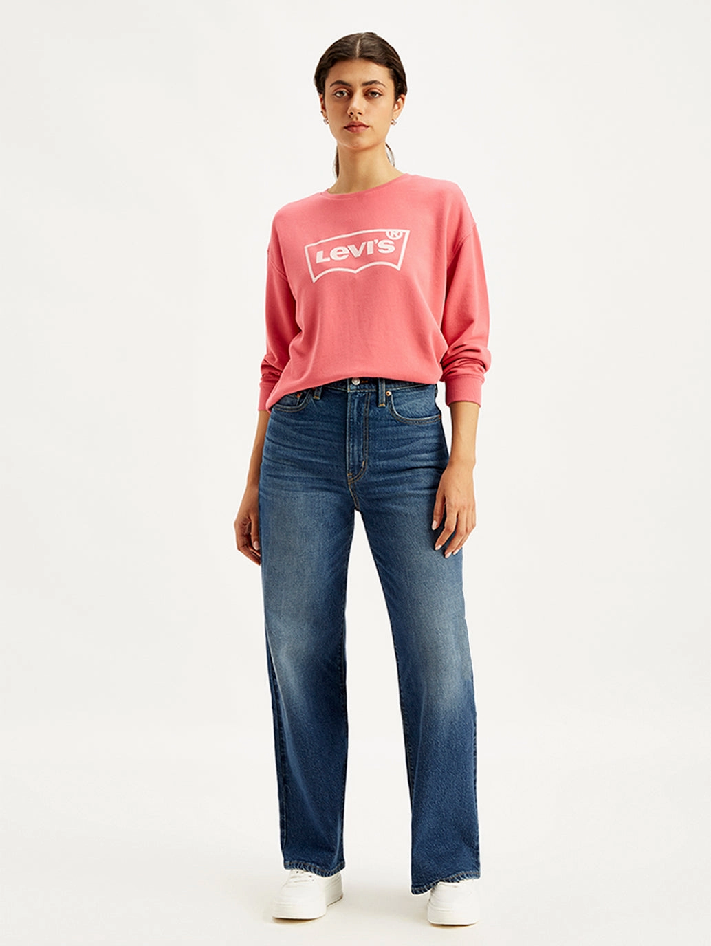 Comfy Design Style Women's Blue Ribcage Bell Bottom Wide Leg Fit High Rise Jeans