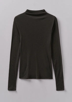 Recycled Polyester Material Summer Polo Aster High Neck Wool Lyocell Tee | Black Coffee