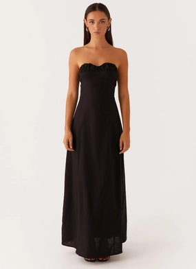 Tayla Linen Maxi Dress - Black Lounge Mood Chill Mode