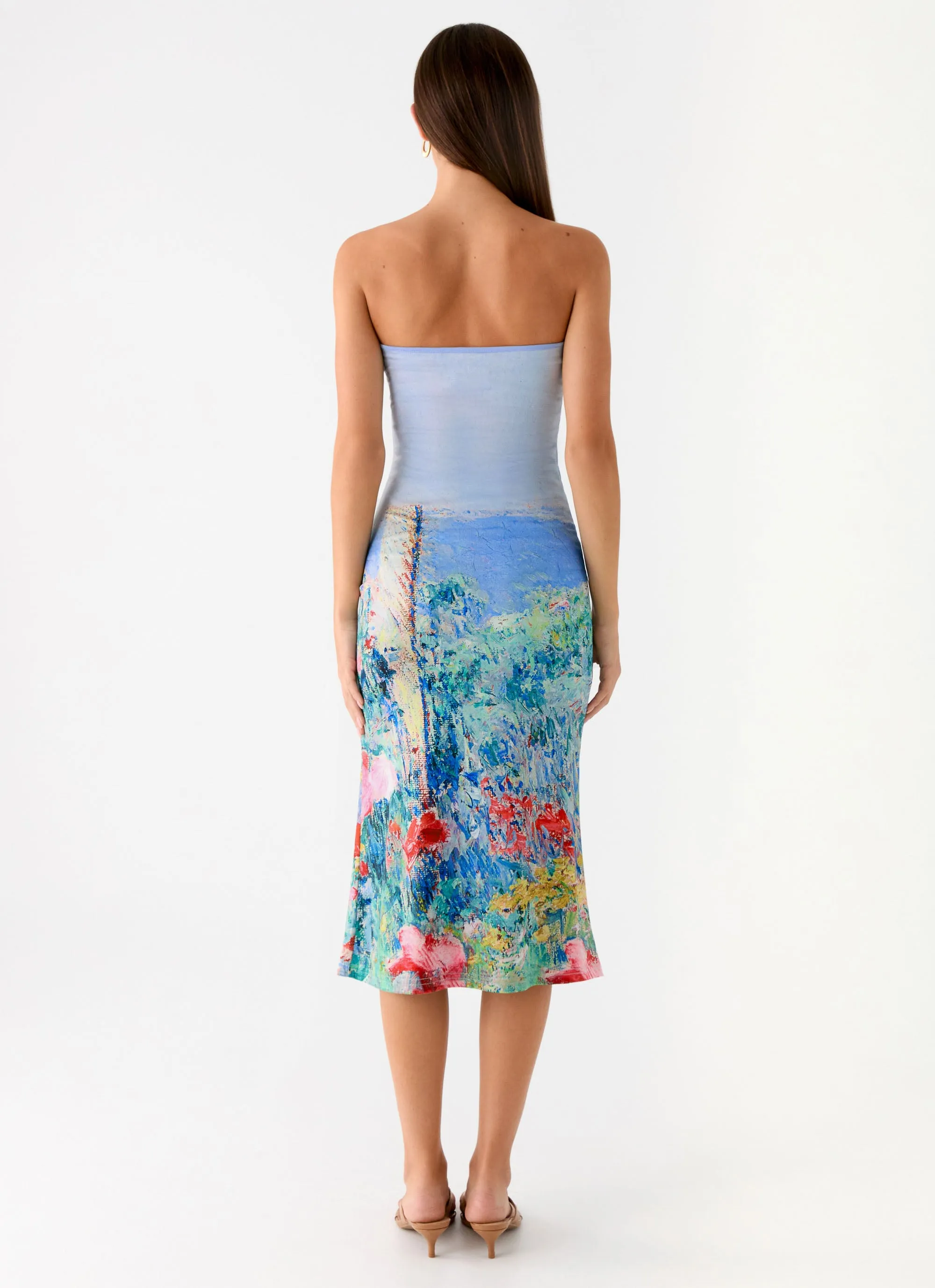 Niko Strapless Midi Dress - Spring Garden Gentle Motion