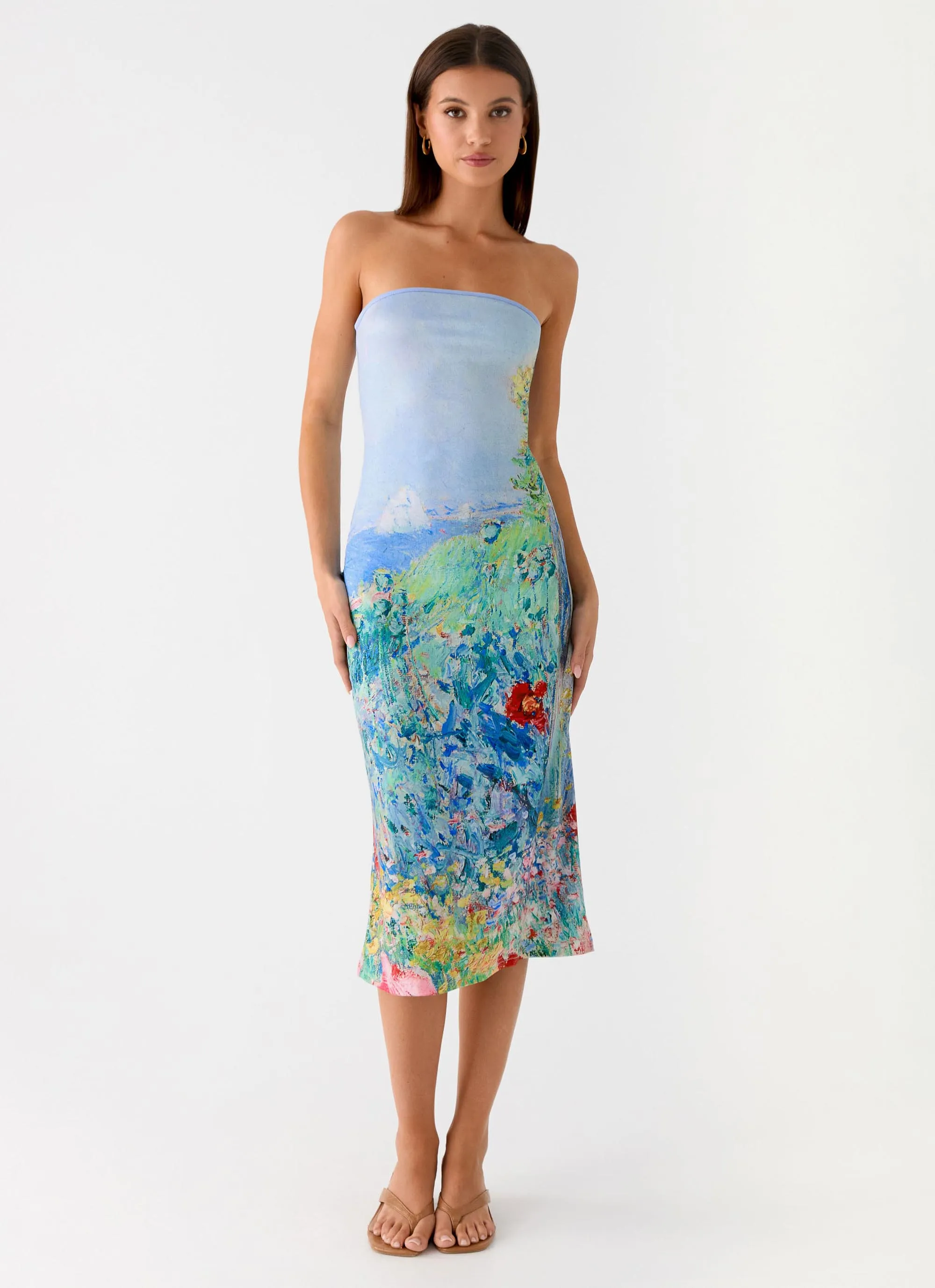 Niko Strapless Midi Dress - Spring Garden Cozy Vibes
