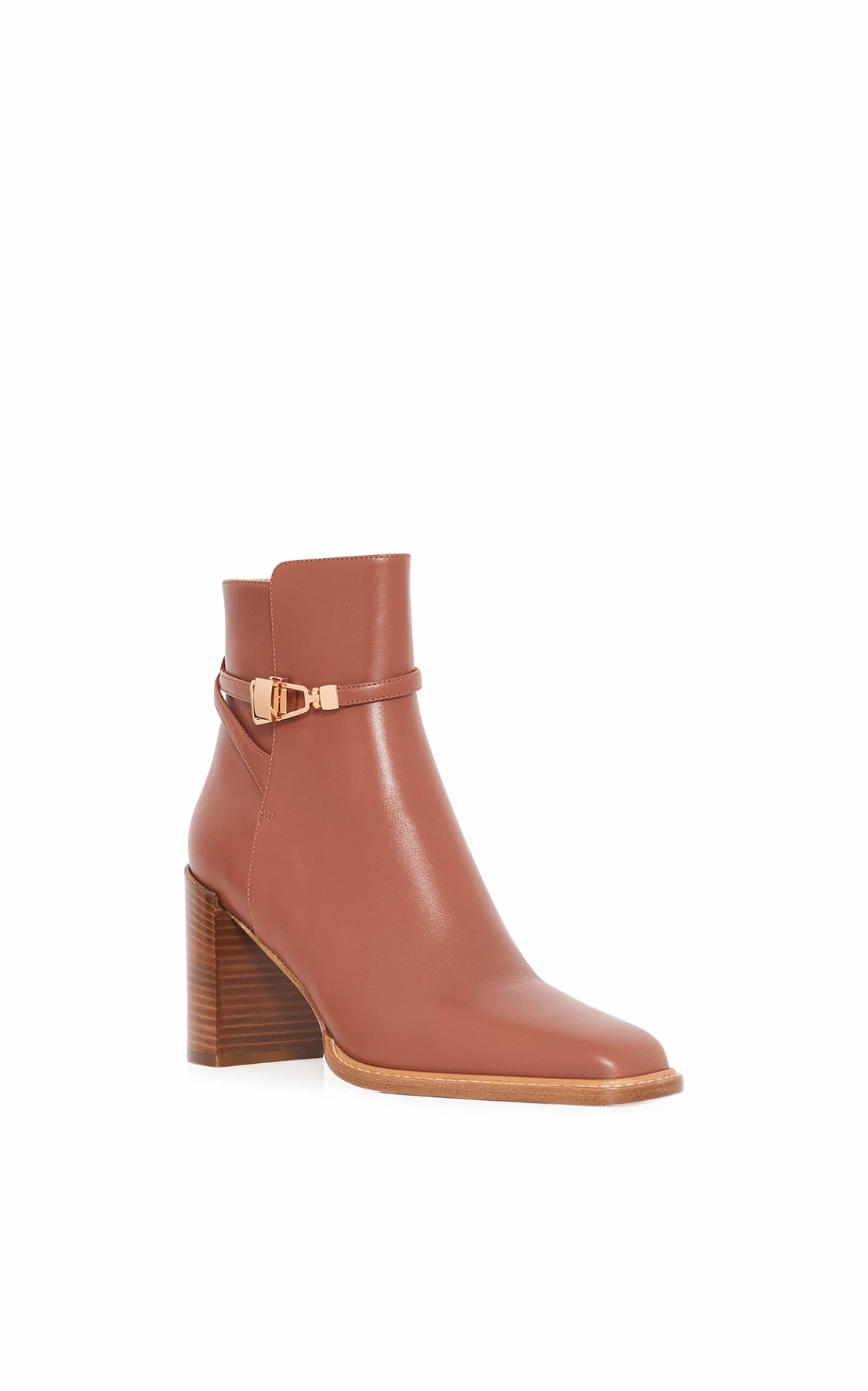 Nina Clasp Ankle Boot in Cognac Leather Fur Trim Odor Control Layer