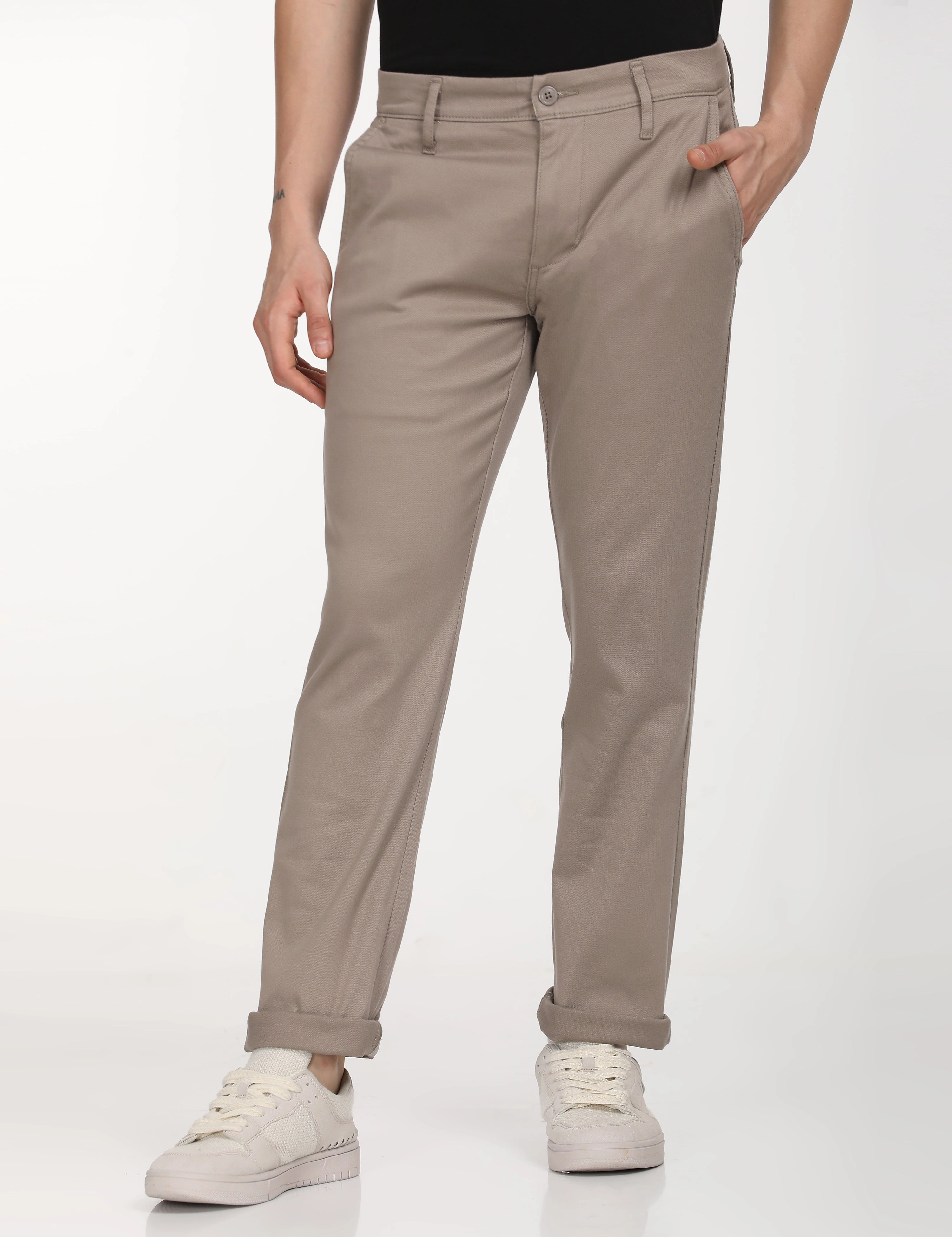 Men's Beige Slim Fit Chinos Stain Resistant Blackout fabric