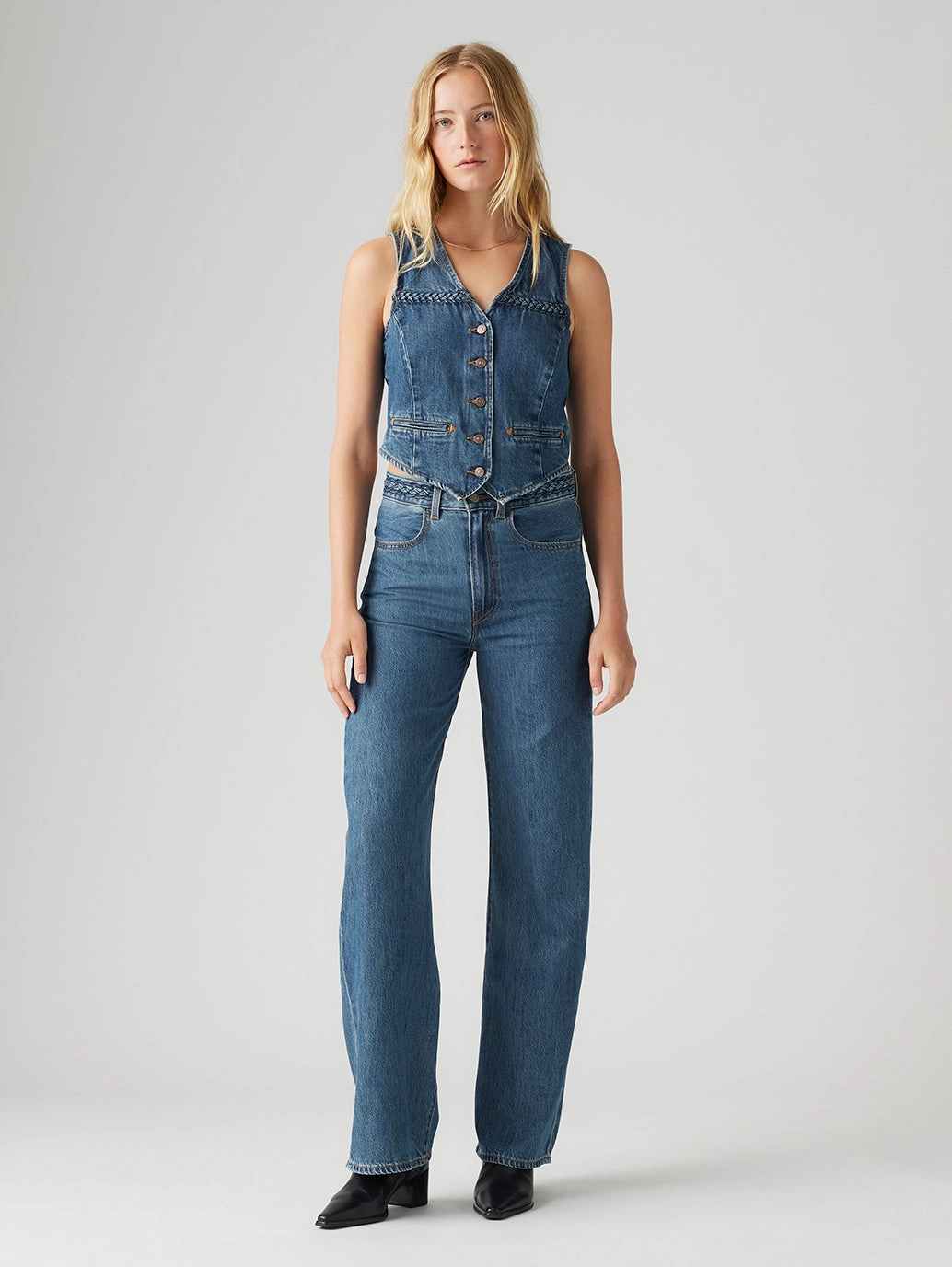 Solid Choice Quick Drying Fabric Women's Blue Ribcage Bell Bottom Wide Leg Fit High Rise Jeans