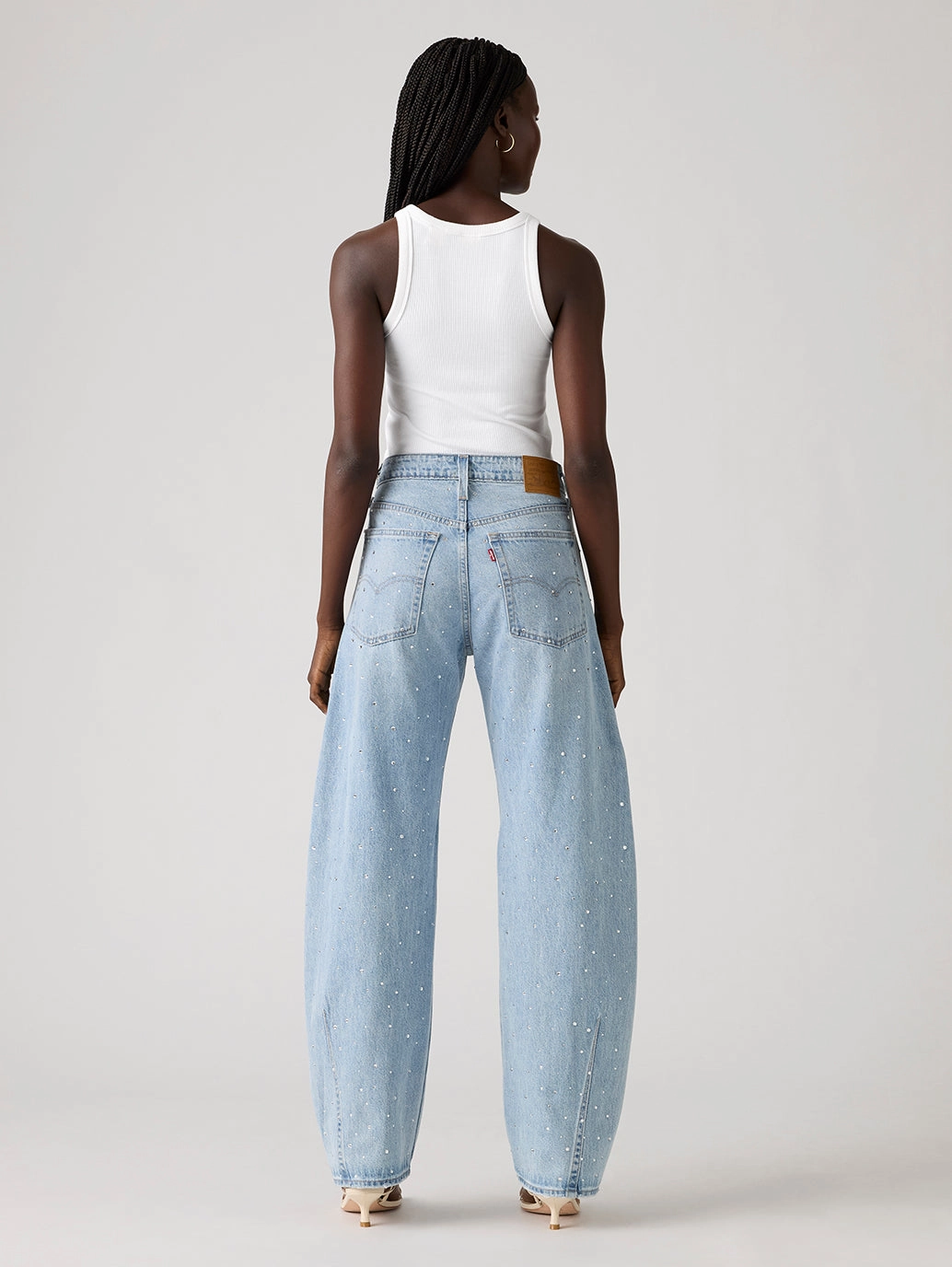 Women's Light Indigo Barrel Loose Fit Mid Rise Jeans Waterless Wash Technology