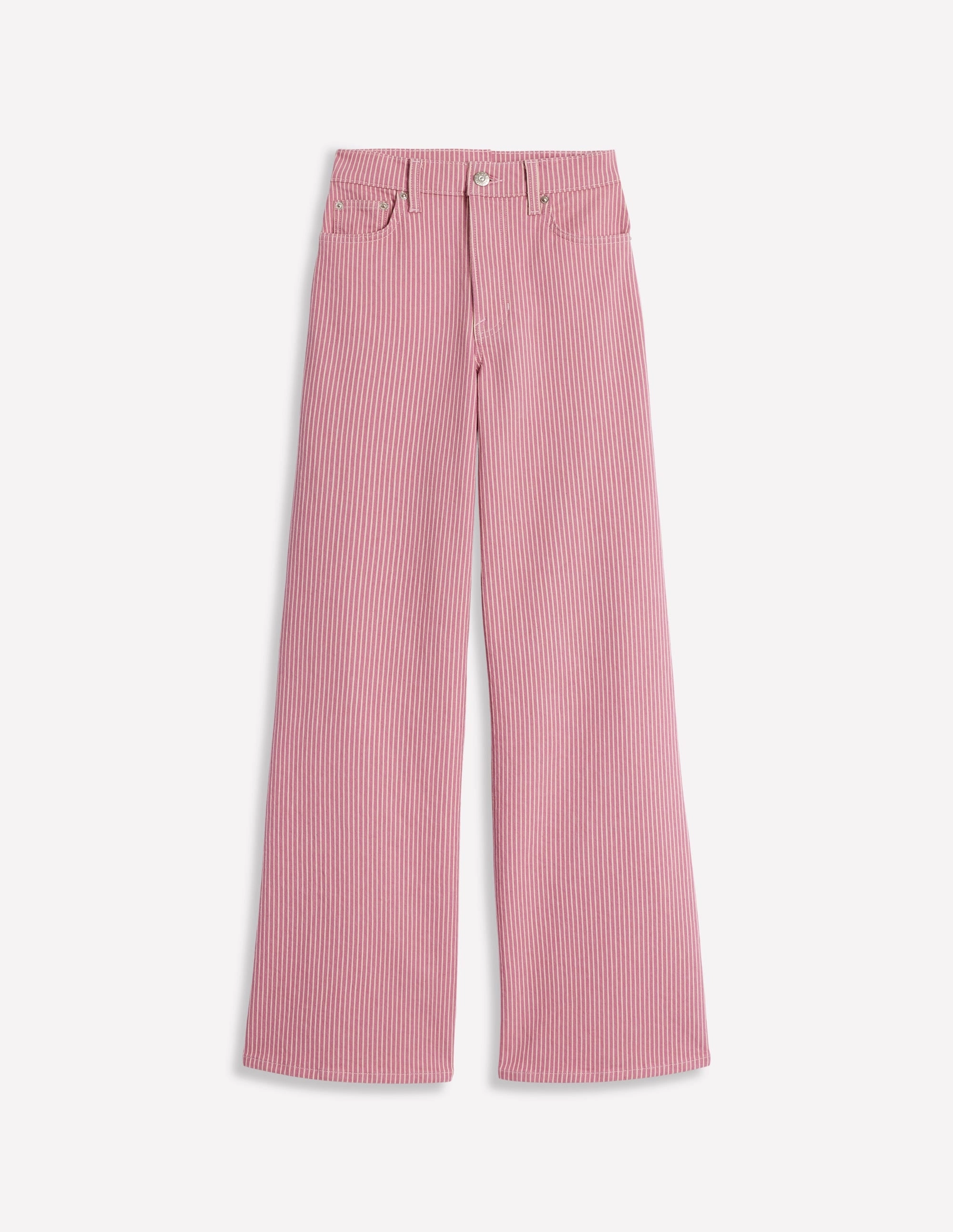 High Rise Wide Leg Jeans-Pink Stripe Flowy legs Performance Stretch
