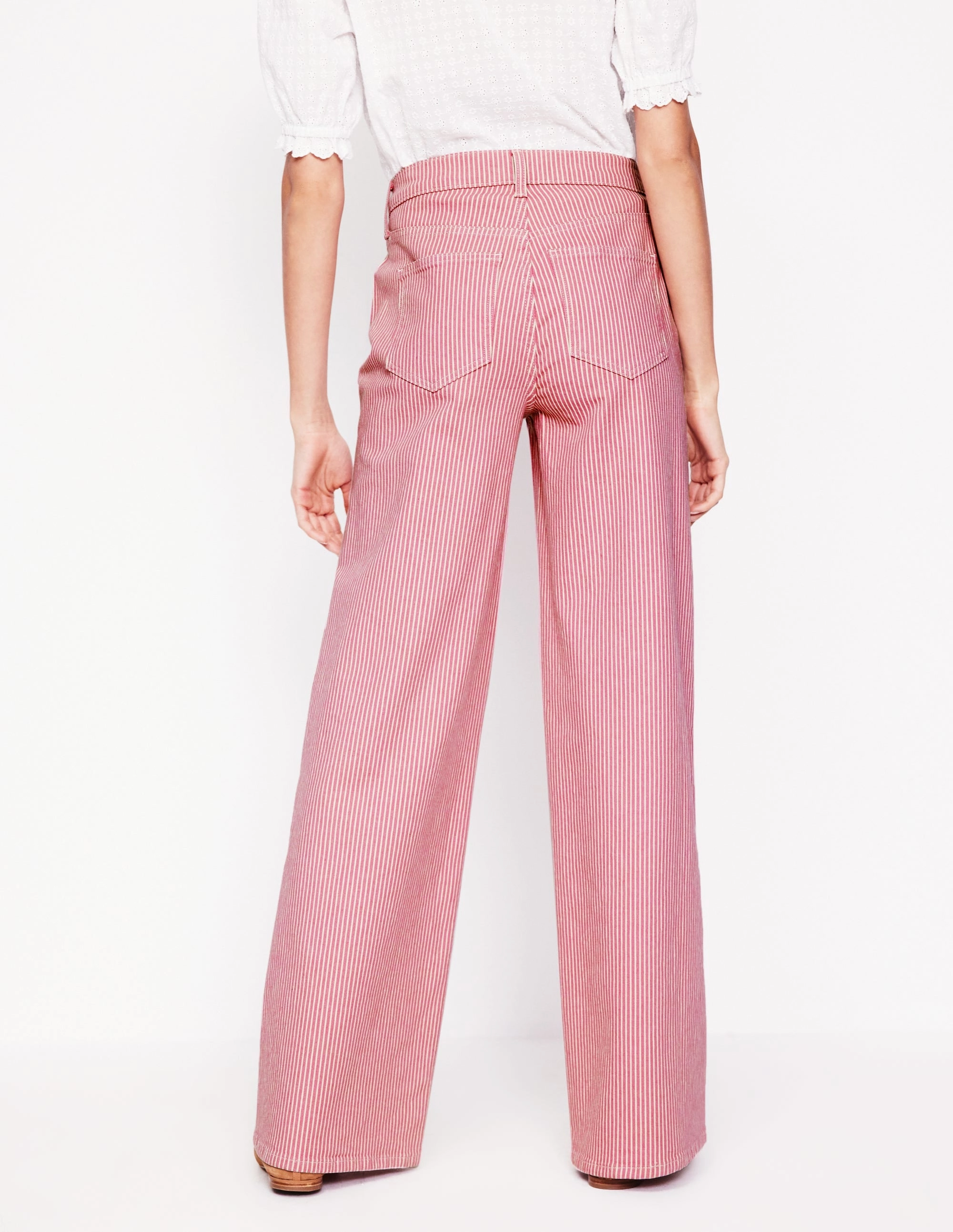 High Rise Wide Leg Jeans-Pink Stripe snag resistant Durable Utility