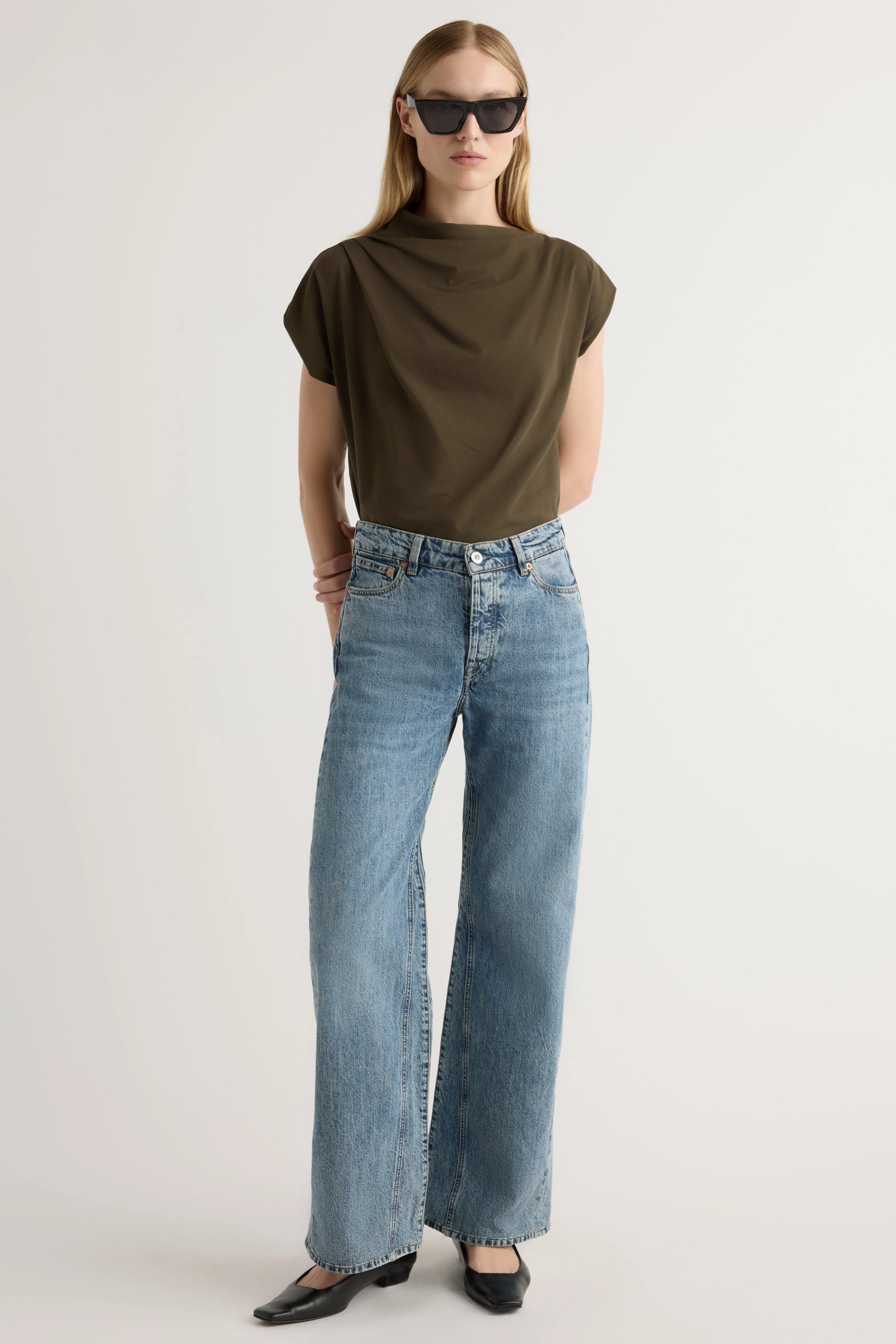 Embroidered Details Soft Material Kenny Asymmetric-Neck Tee