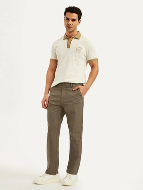 Men's Brown Authentic Straight Fit Linen Chinos sporty wear Modular Attachment