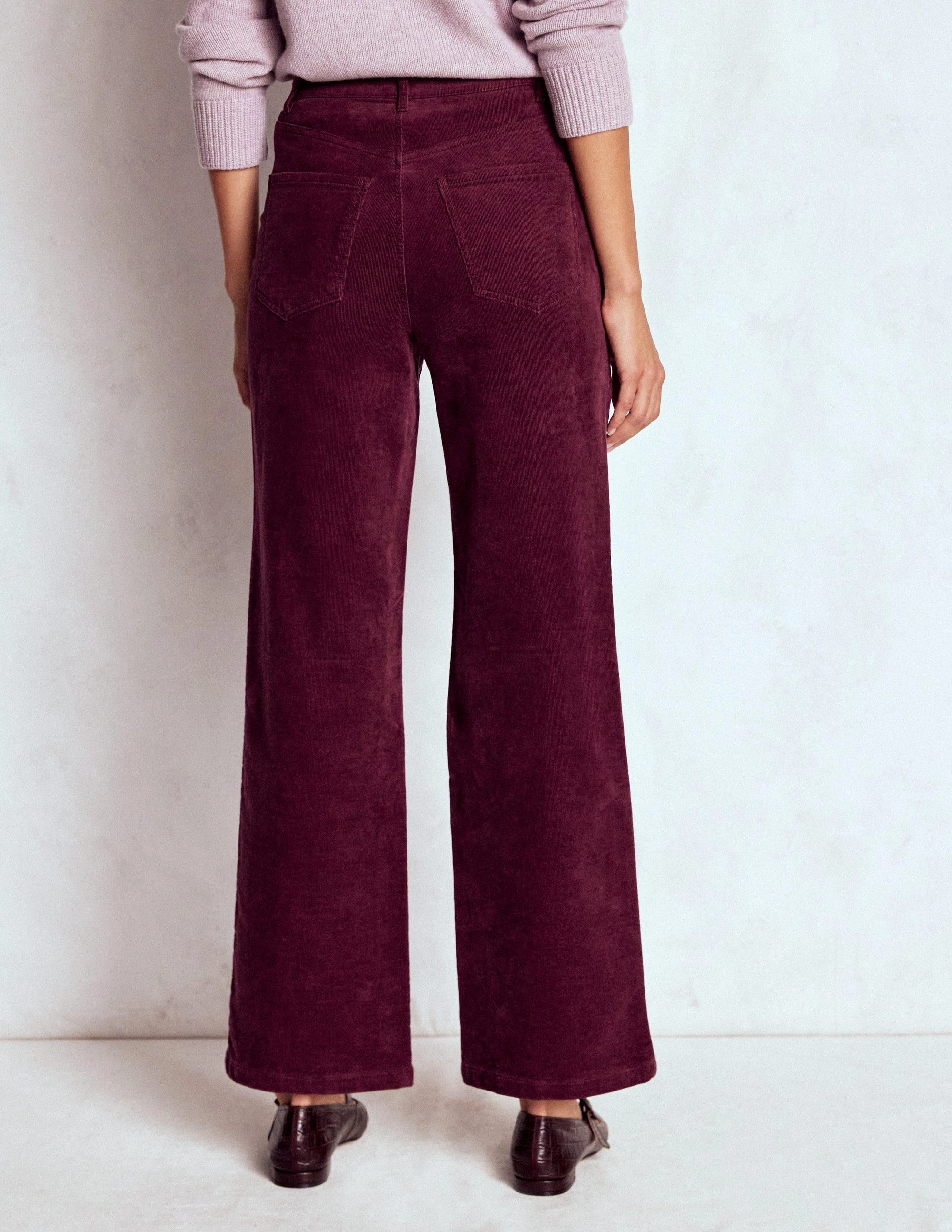 All-Purpose Wear High Mobility 5-Pocket Cord Column Jeans-Burgundy