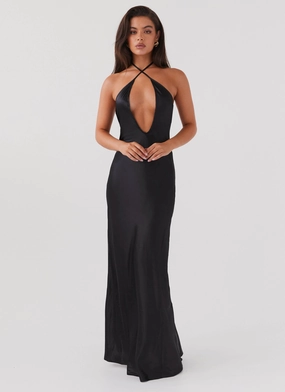 Noir Symphony Maxi Dress - Black Trendy Appearance Cozy Energy