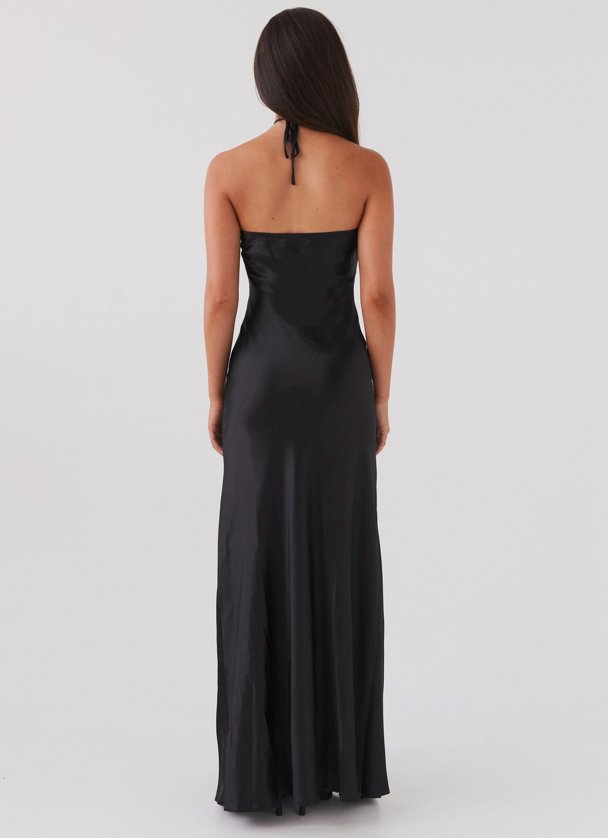Noir Symphony Maxi Dress - Black Pocket-Detail